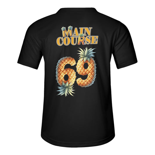 Mens Short Sleeve Baseball Jersey Pineapple Main Course Black T-Shirt
