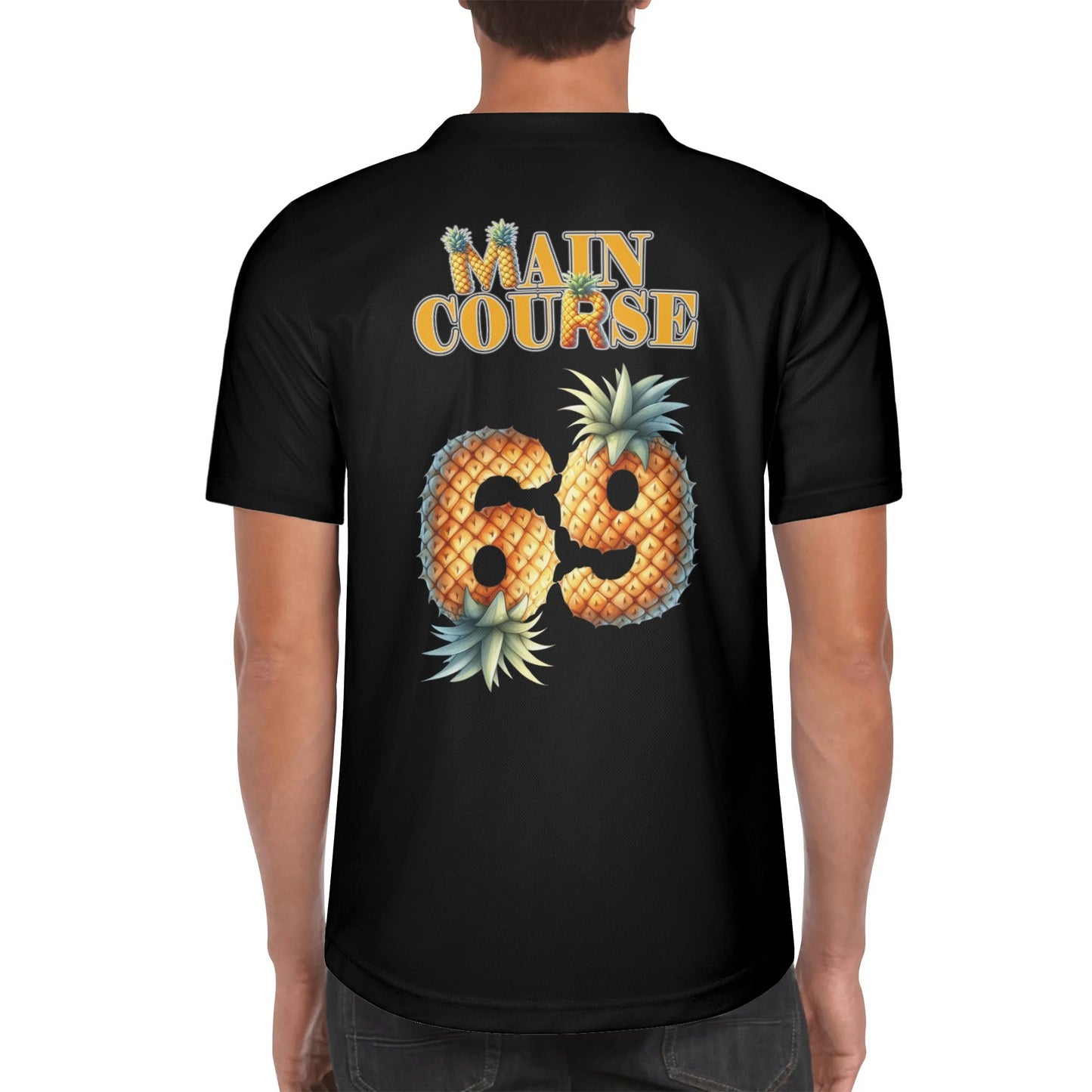 Mens Short Sleeve Baseball Jersey Pineapple Main Course Black T-Shirt