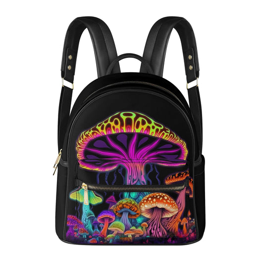 Psychedelic Mushroom Casual PU Leather Backpack
