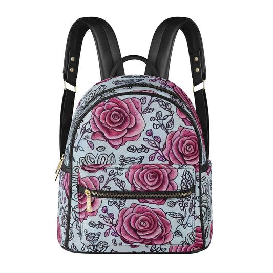 Pink Rose Casual PU Leather Backpack