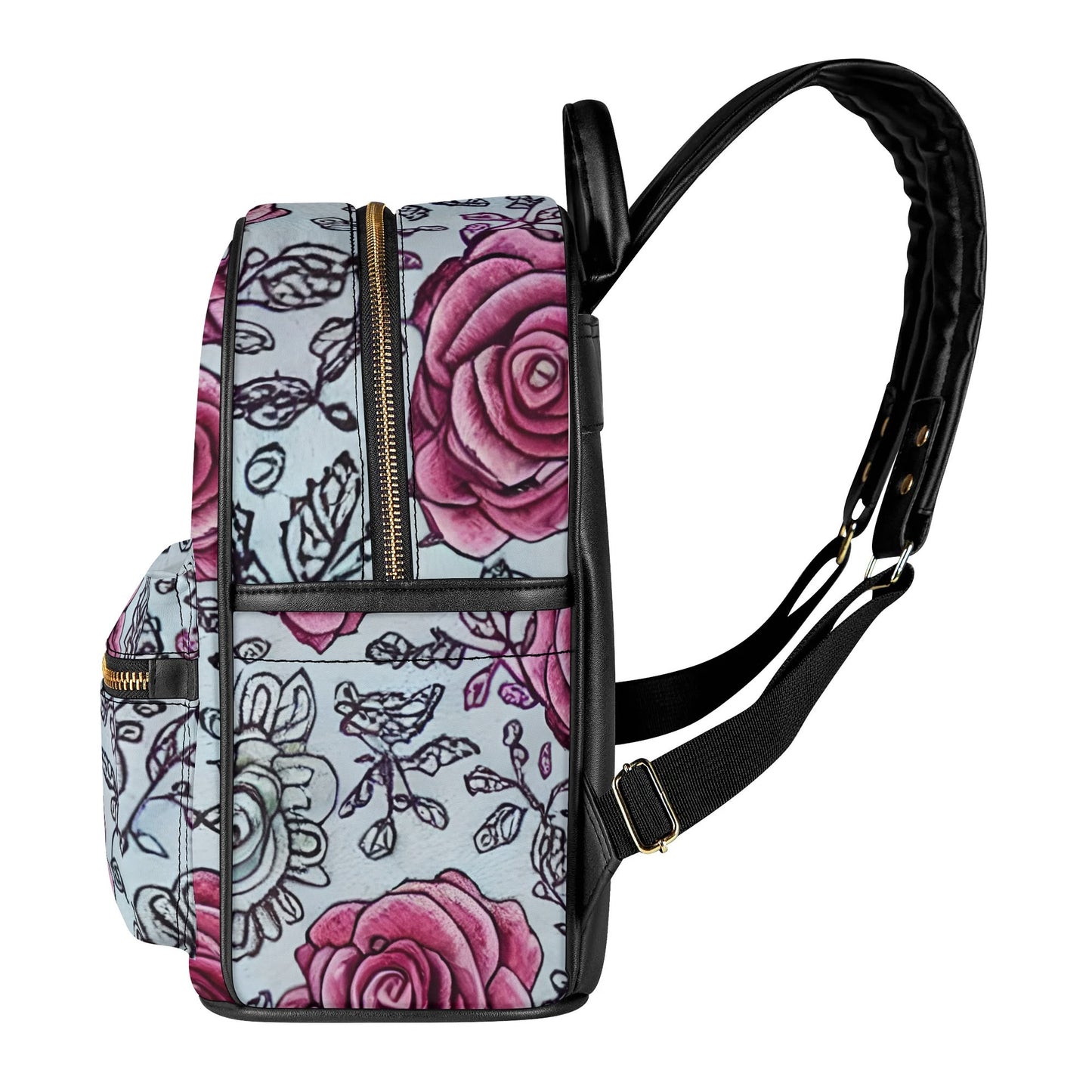 Pink Rose Casual PU Leather Backpack