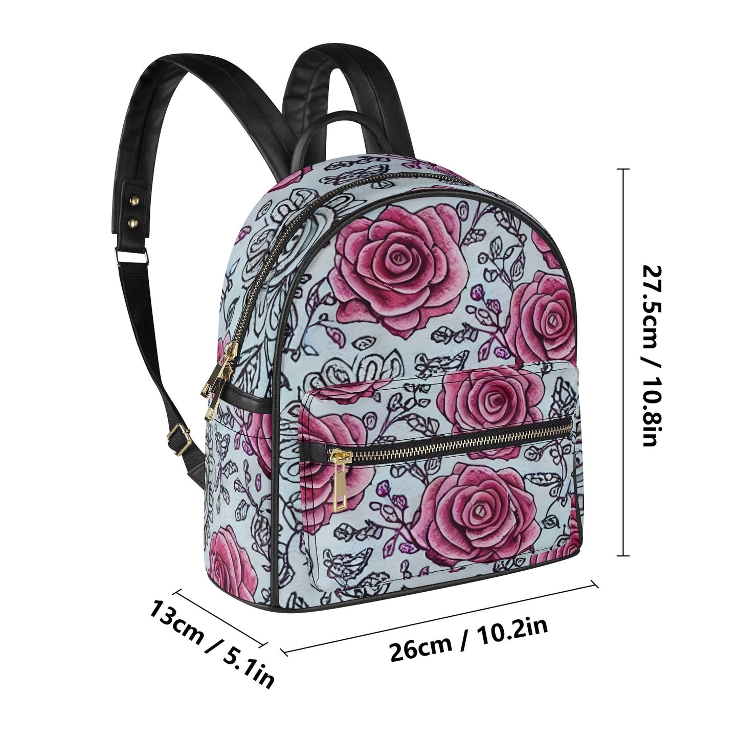 Pink Rose Casual PU Leather Backpack