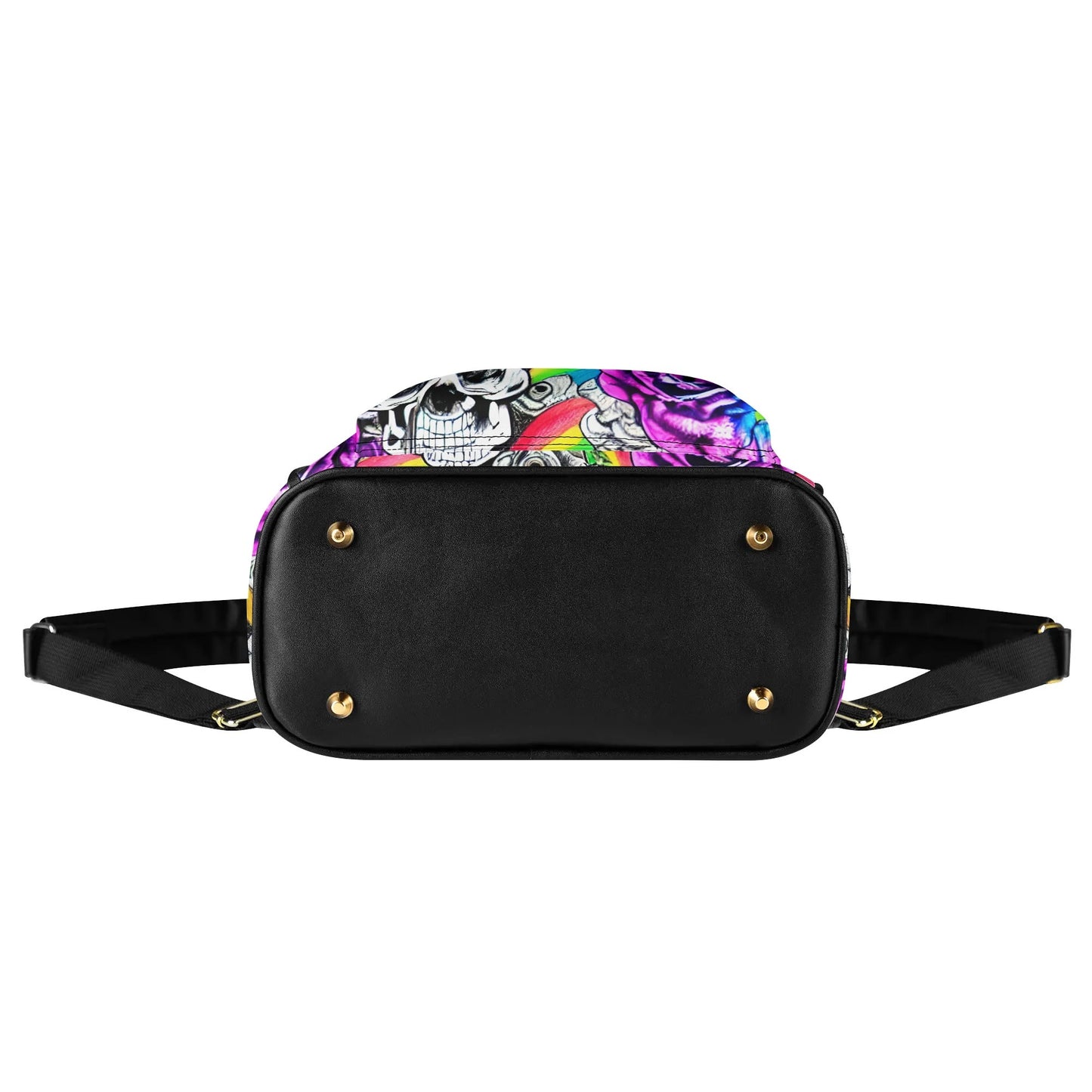 Psychedelic Rainbow Skulls Casual PU Leather Backpack