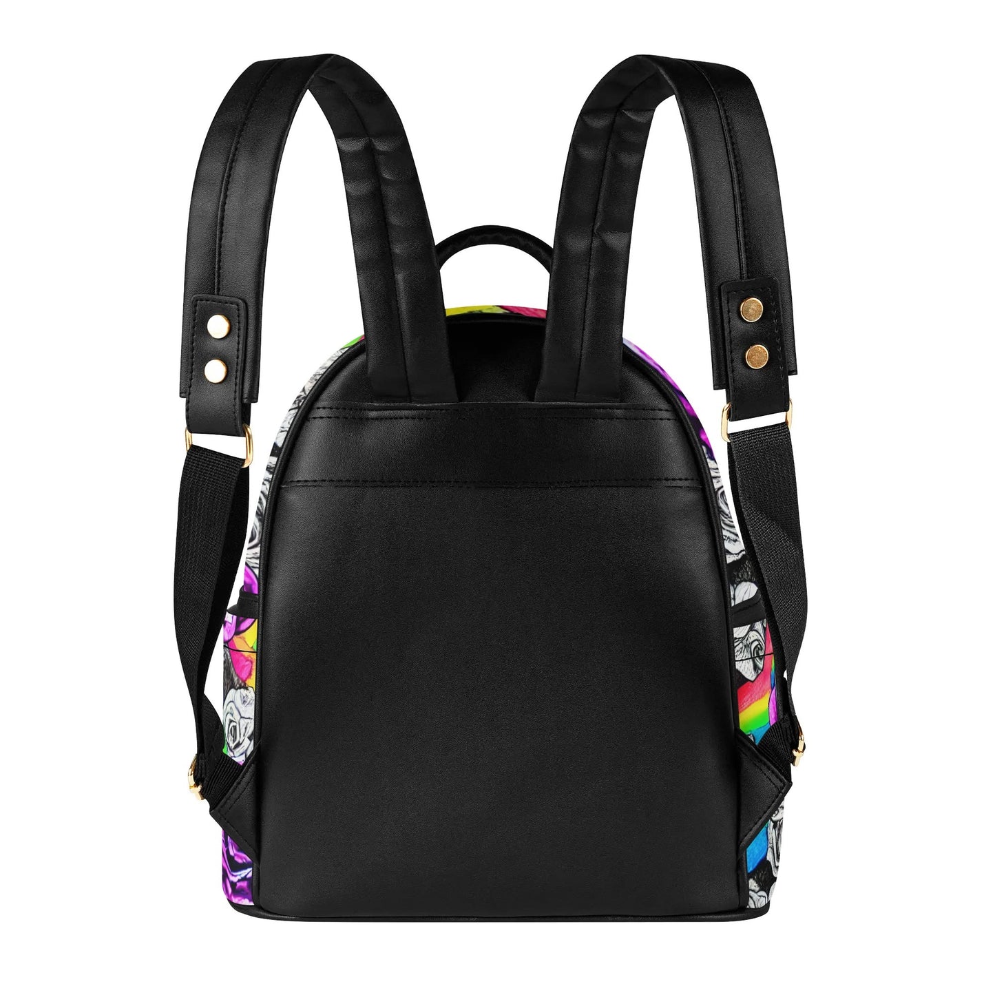 Psychedelic Rainbow Skulls Casual PU Leather Backpack