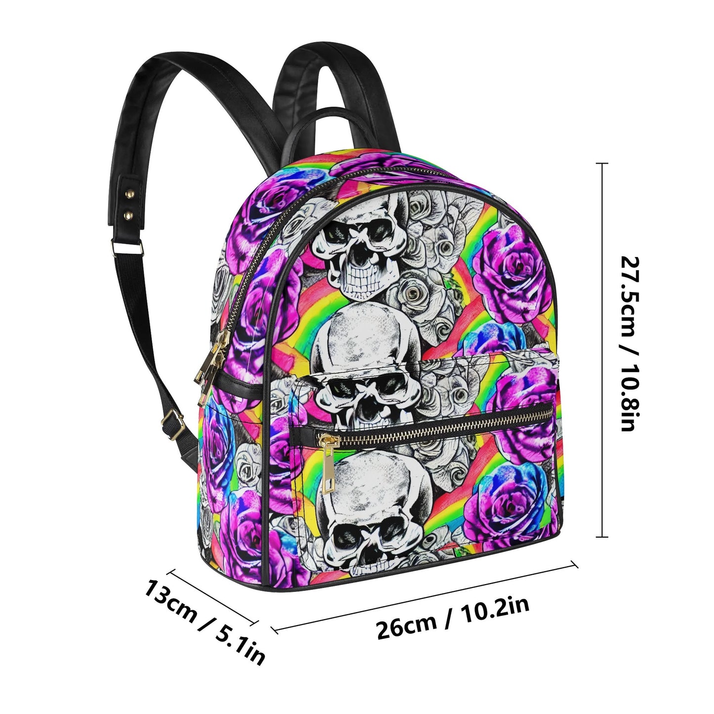 Psychedelic Rainbow Skulls Casual PU Leather Backpack