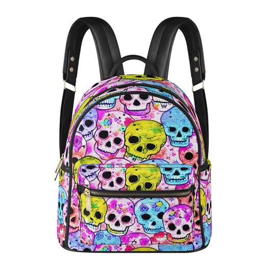 Whimsical Skulls Casual PU Leather Backpack