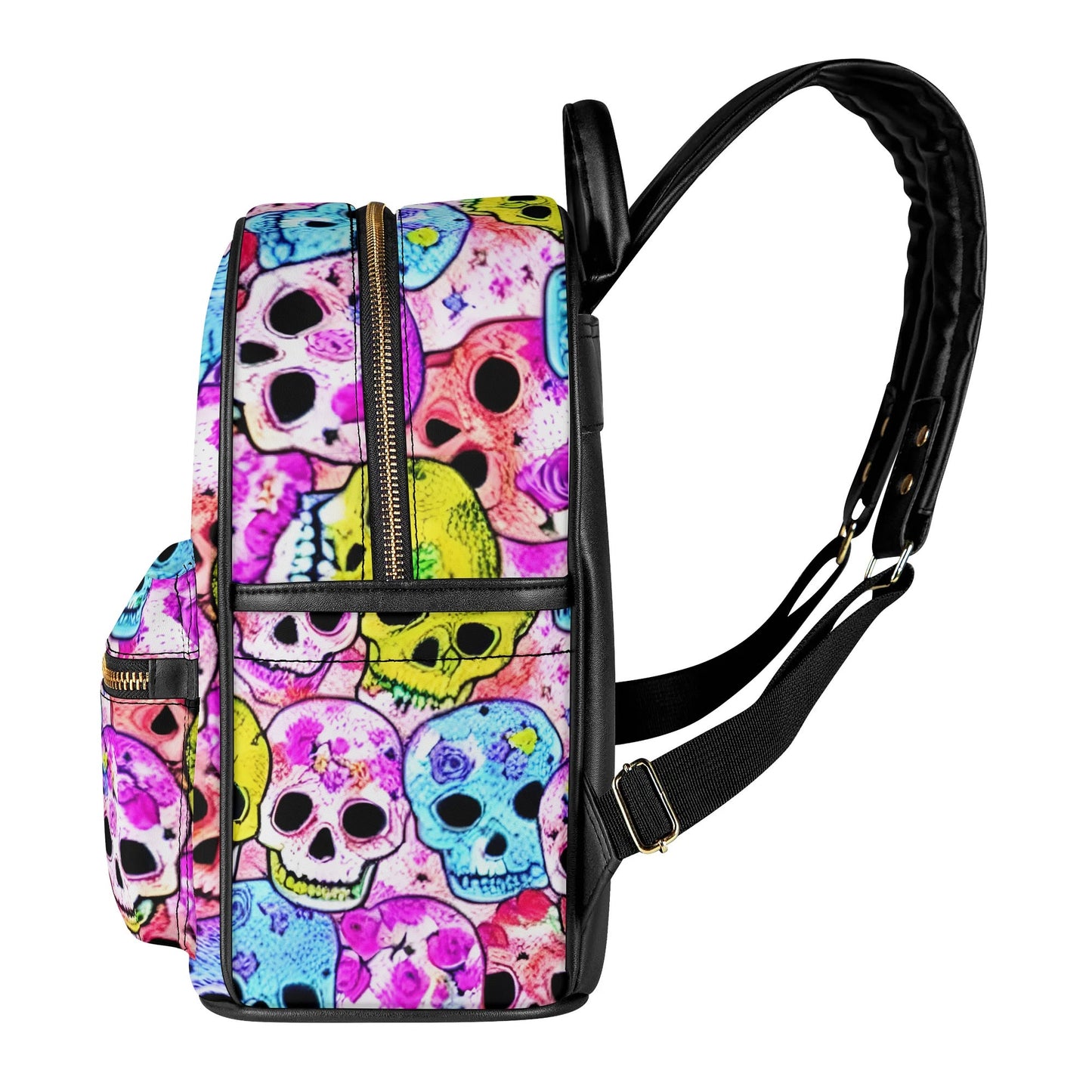 Whimsical Skulls Casual PU Leather Backpack