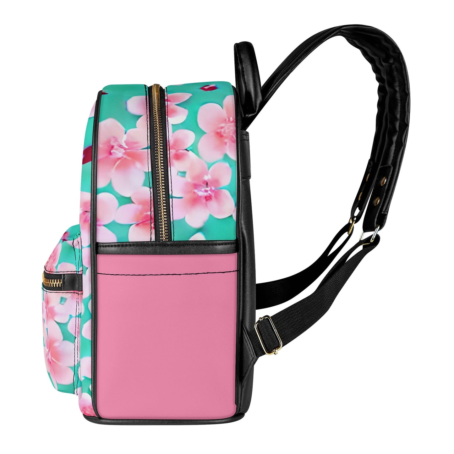 Mint Cherry Blossom Casual PU Leather Backpack