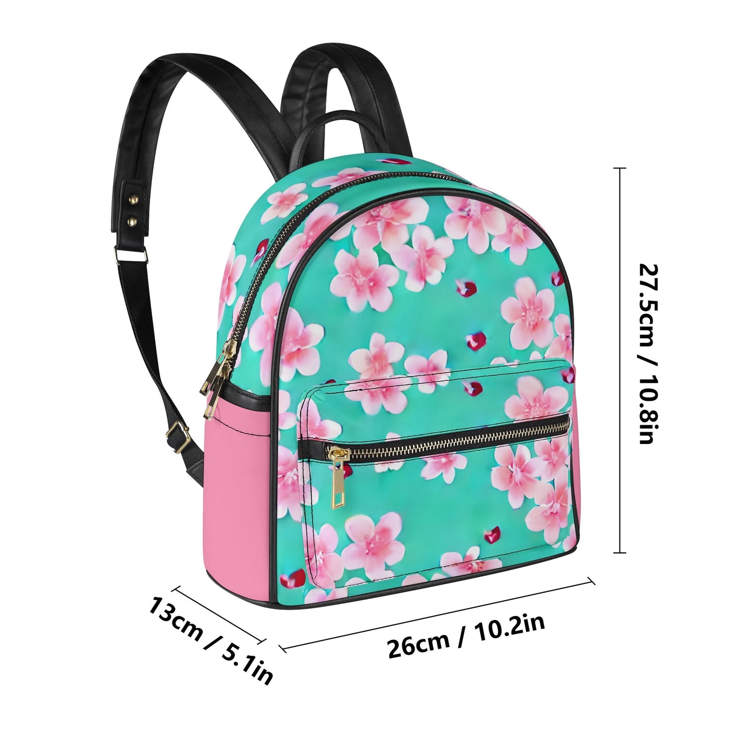 Mint Cherry Blossom Casual PU Leather Backpack