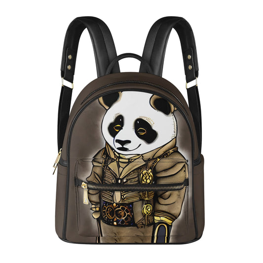 Steampunk Panda Casual PU Leather Backpack