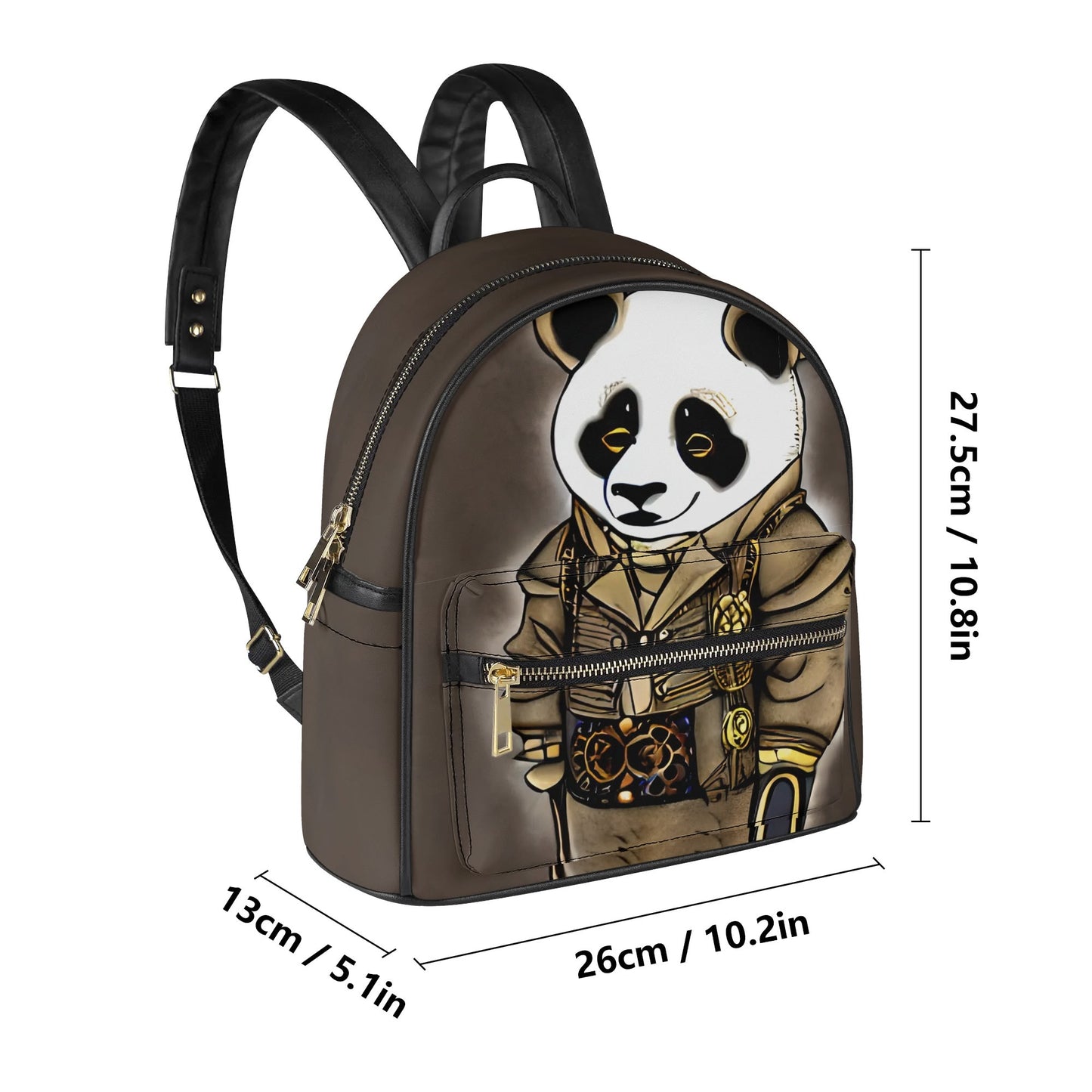 Steampunk Panda Casual PU Leather Backpack