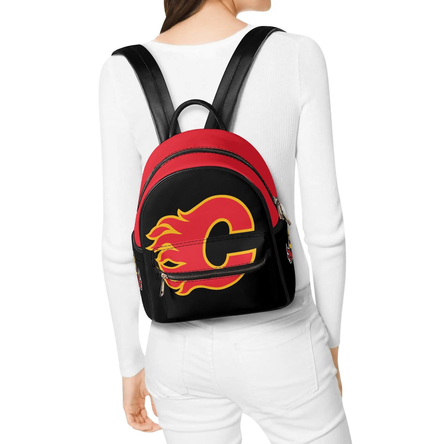 Calgary Flames Inspired Casual PU Leather Backpack