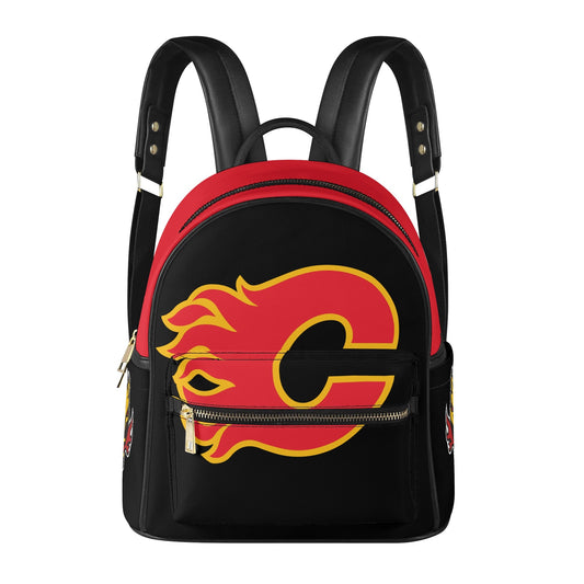 Calgary Flames Inspired Casual PU Leather Backpack