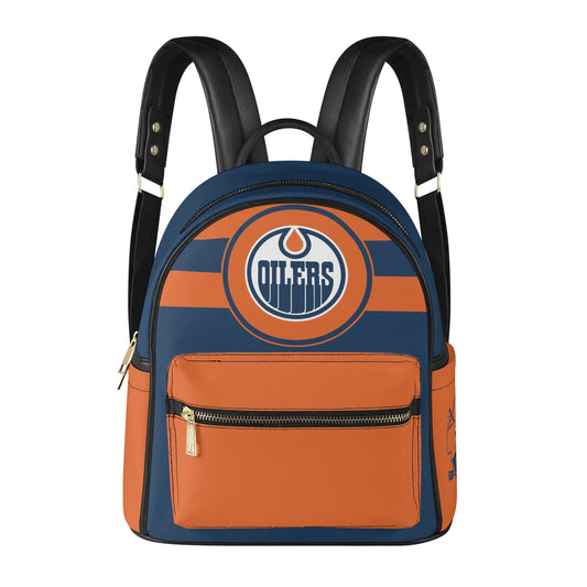 Edmonton Oilers Inspired Casual PU Leather Backpack