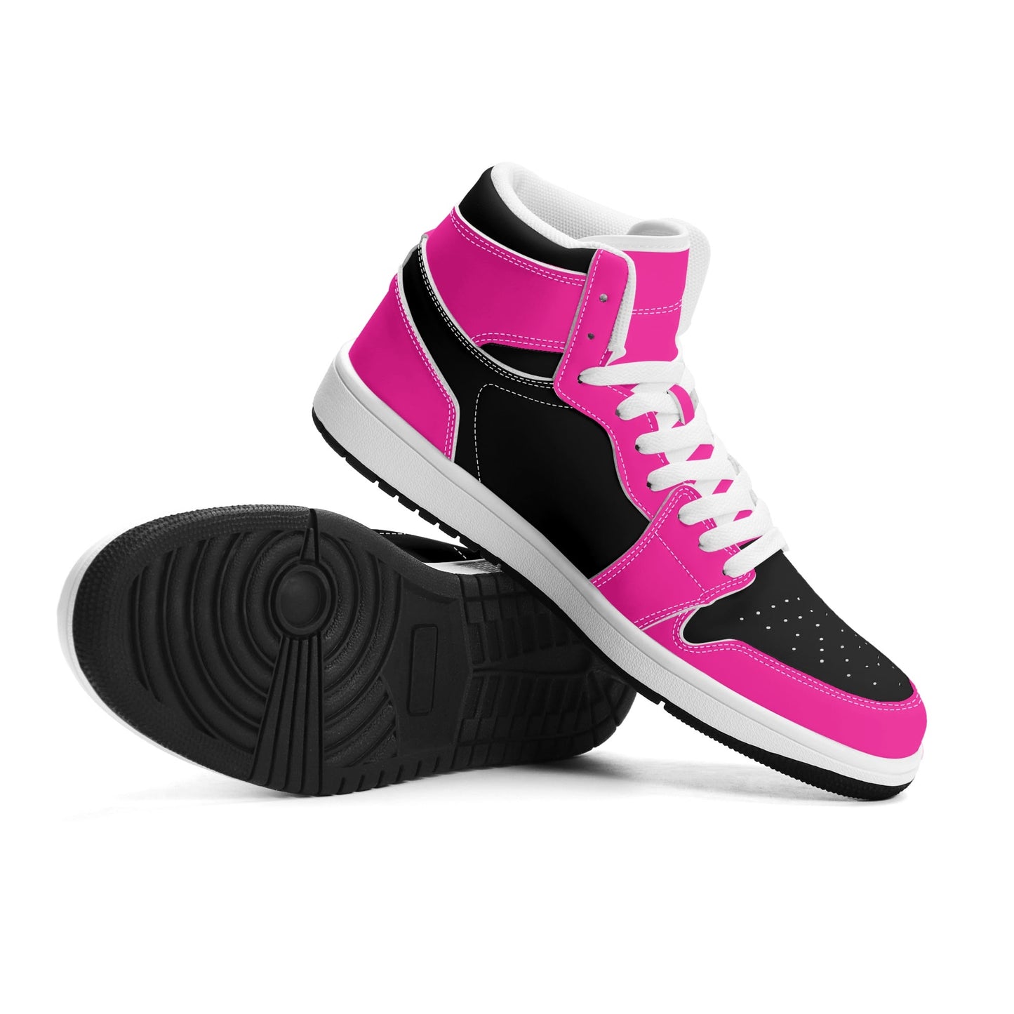 Womens Premium PU Leather Sneakers - Pink and Black