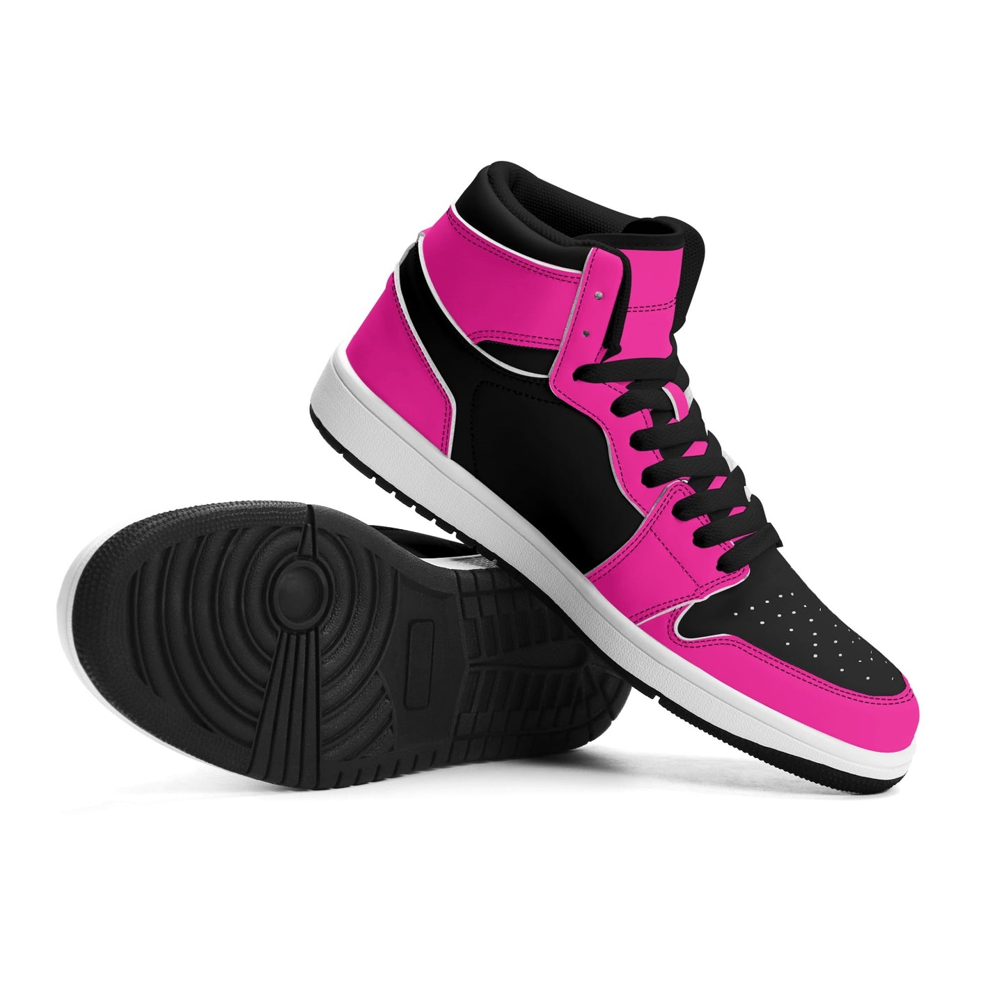 Womens Premium PU Leather Sneakers - Pink and Black