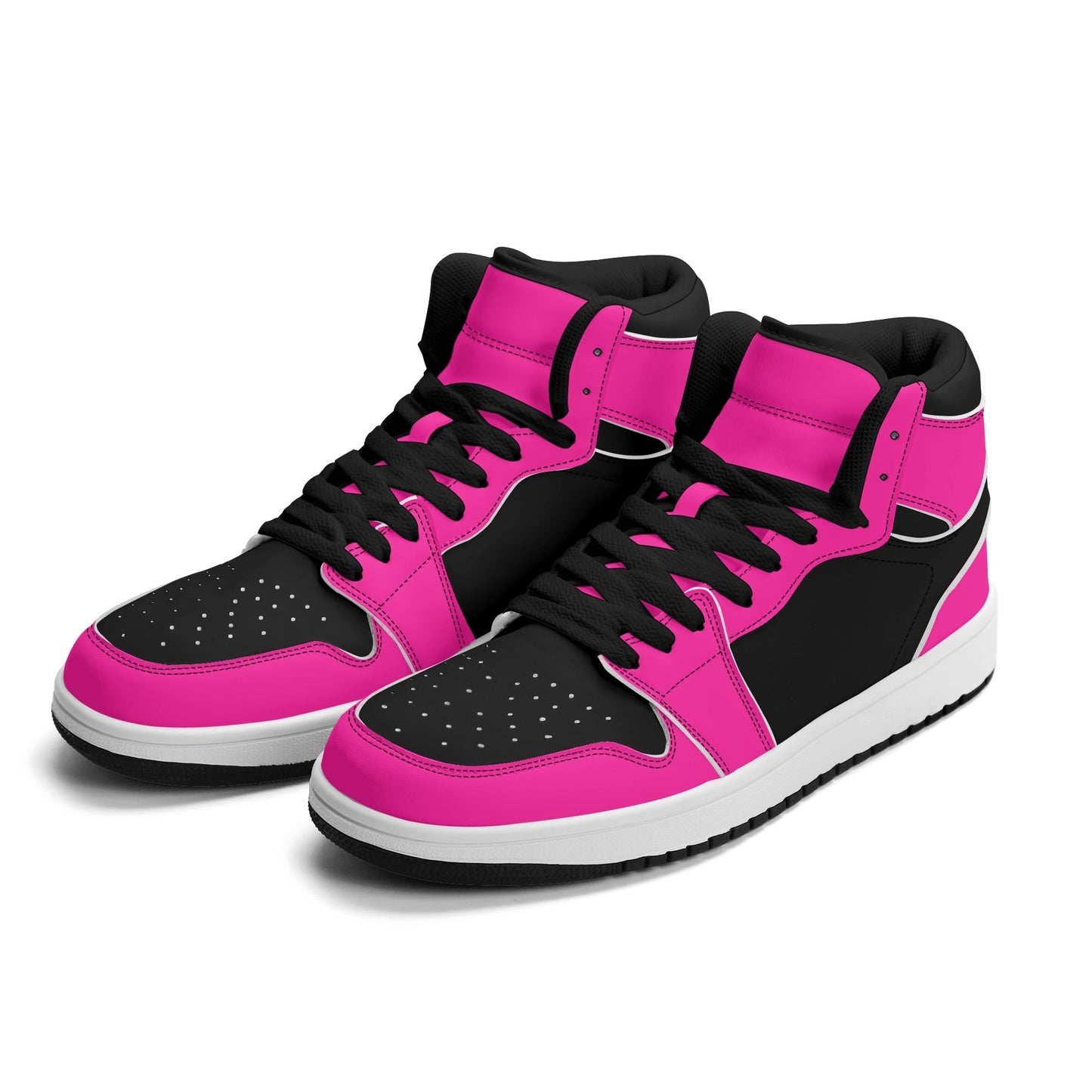 Womens Premium PU Leather Sneakers - Pink and Black