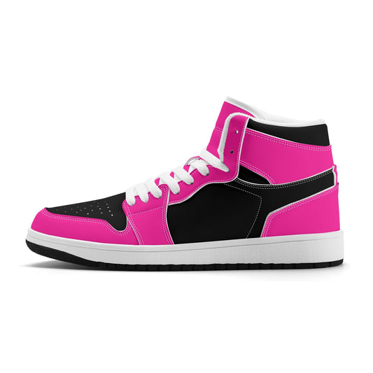 Womens Premium PU Leather Sneakers - Pink and Black