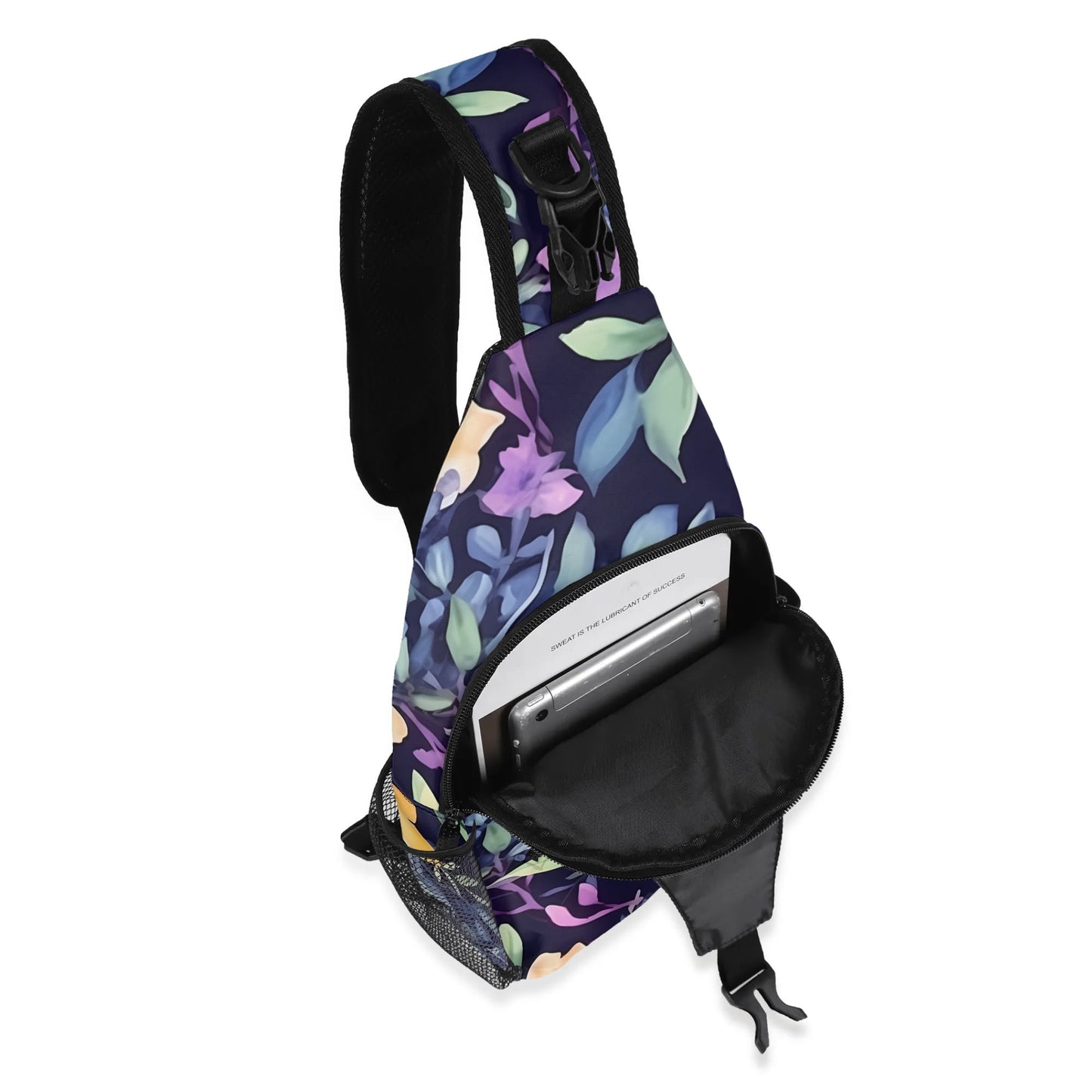 Midnight Floral Chest Crossbody Bag with Adjustable Strap