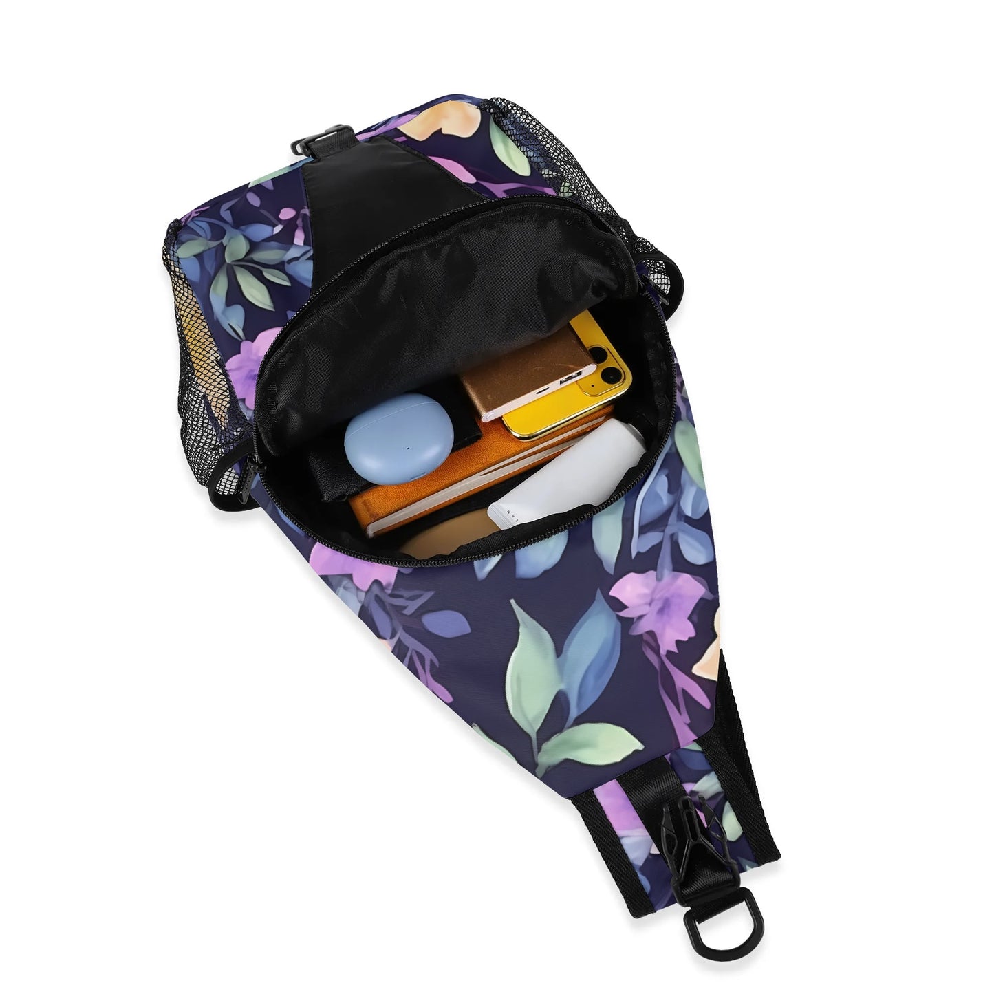 Midnight Floral Chest Crossbody Bag with Adjustable Strap