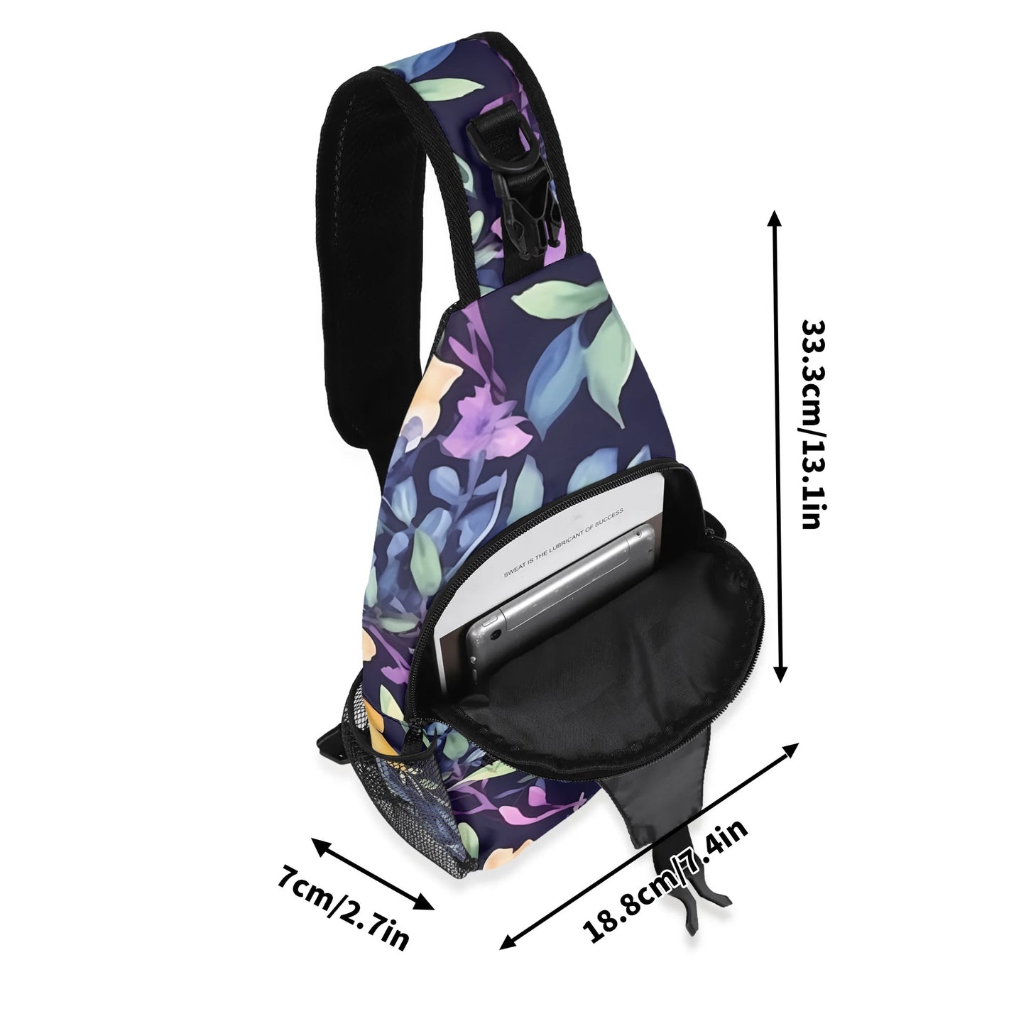Midnight Floral Chest Crossbody Bag with Adjustable Strap