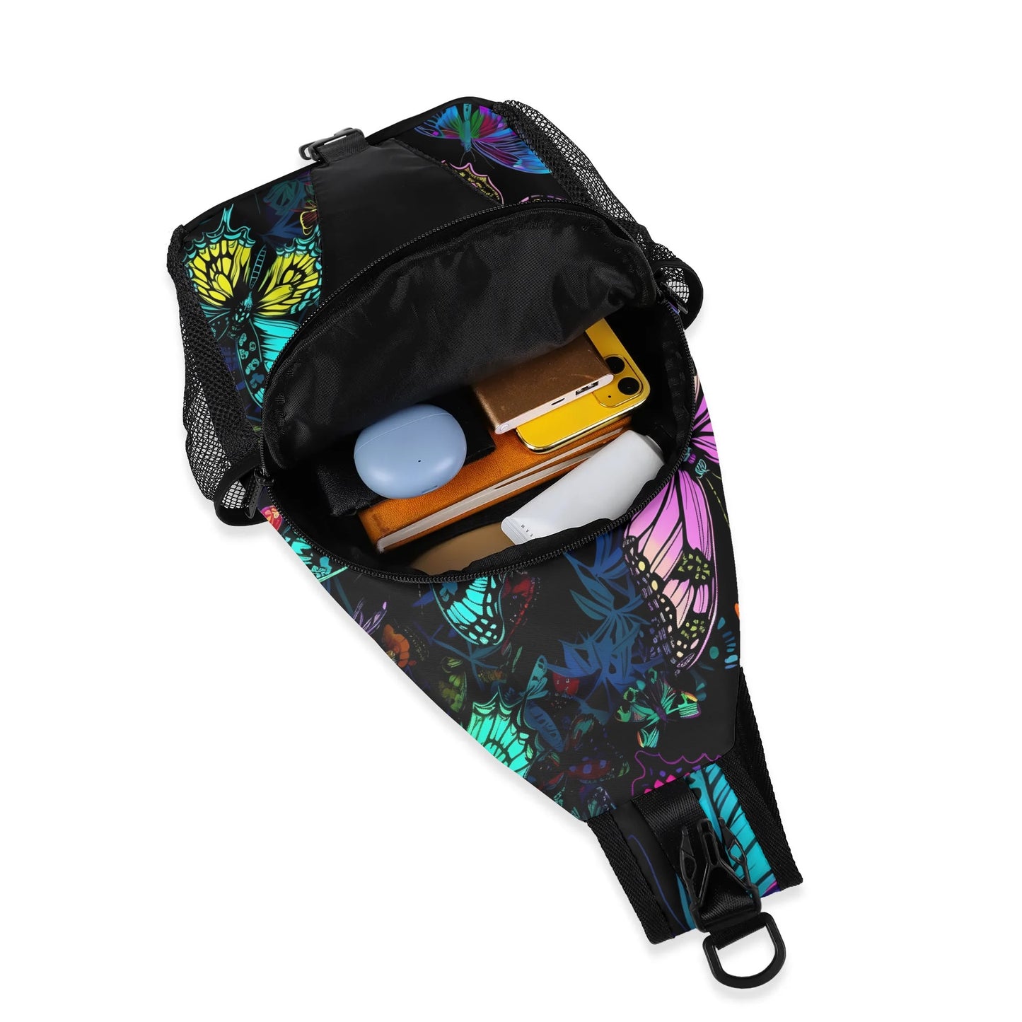 Neon Butterfly Chest Crossbody Bag with Adjustable Strap