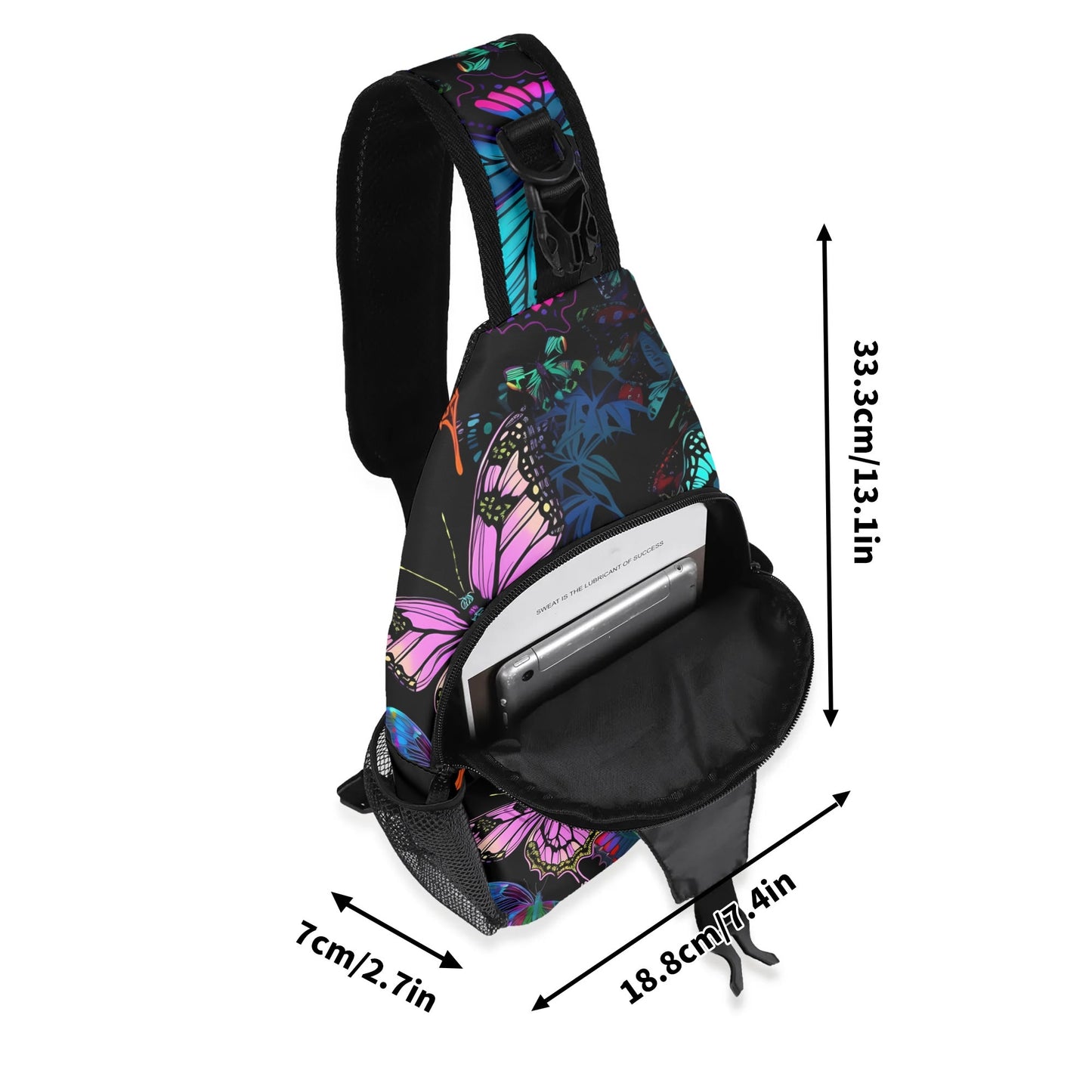 Neon Butterfly Chest Crossbody Bag with Adjustable Strap