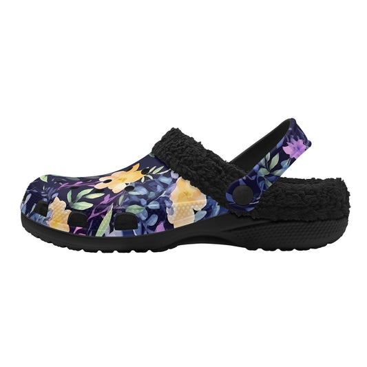 Adults Floral Black Warm Lined Clog