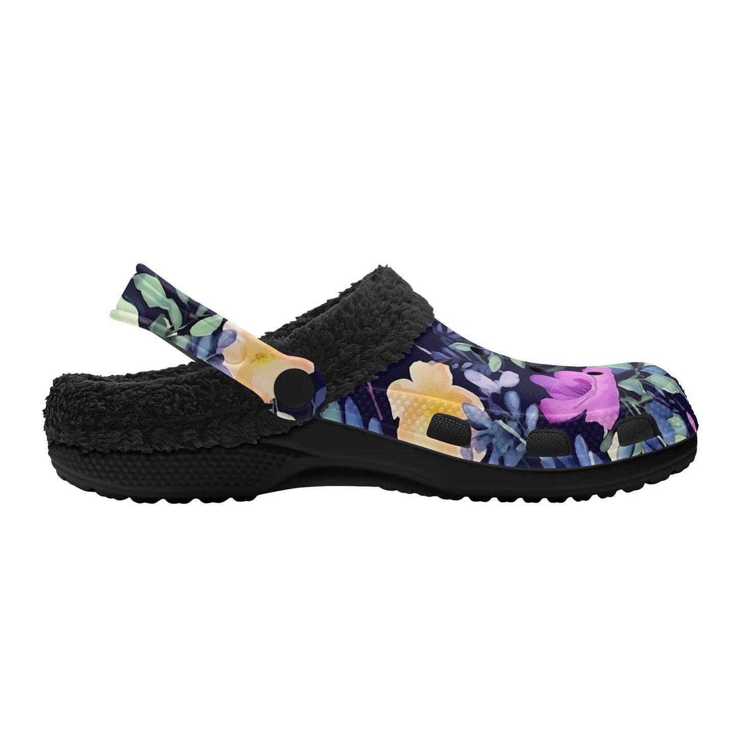 Adults Floral Black Warm Lined Clog