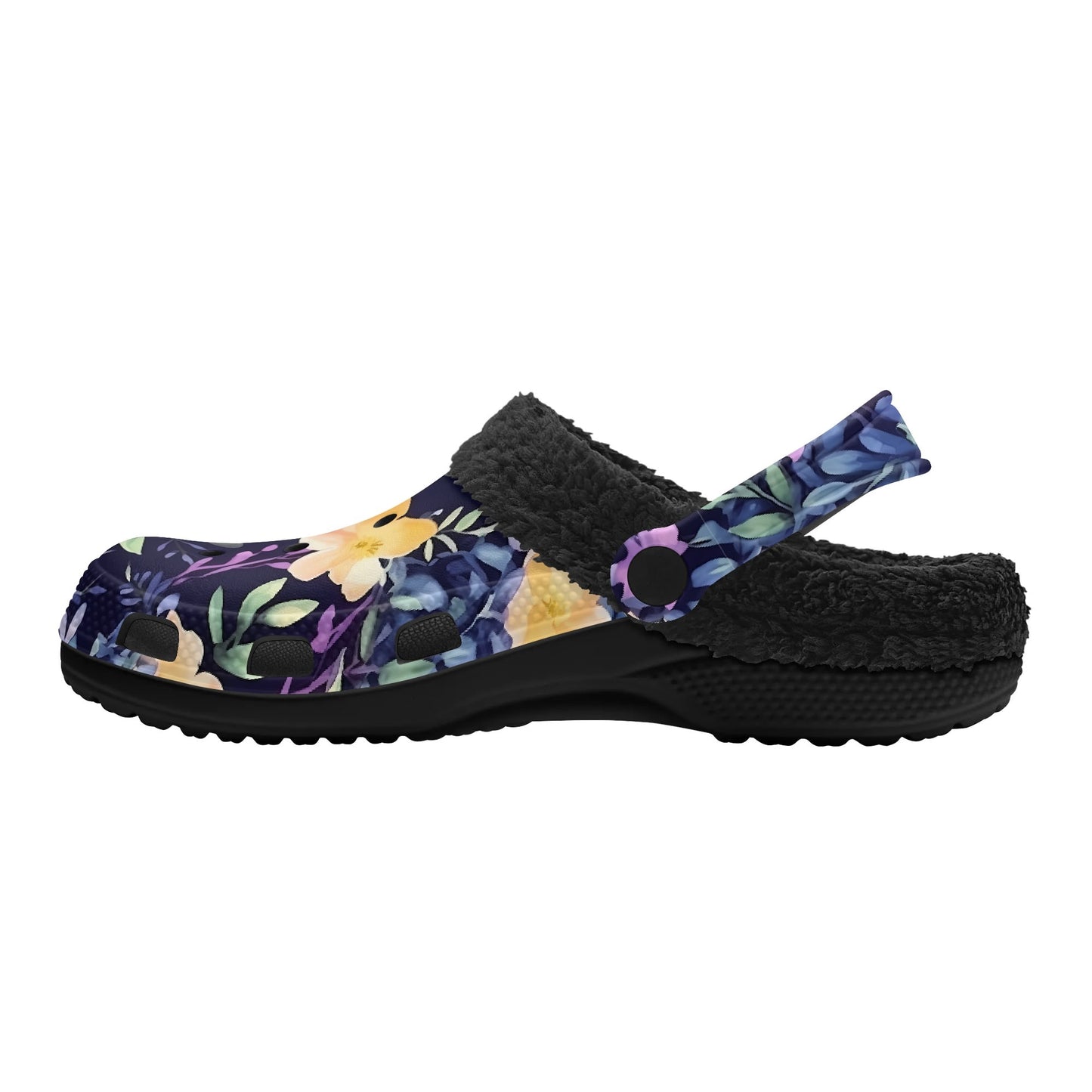 Adults Floral Black Warm Lined Clog