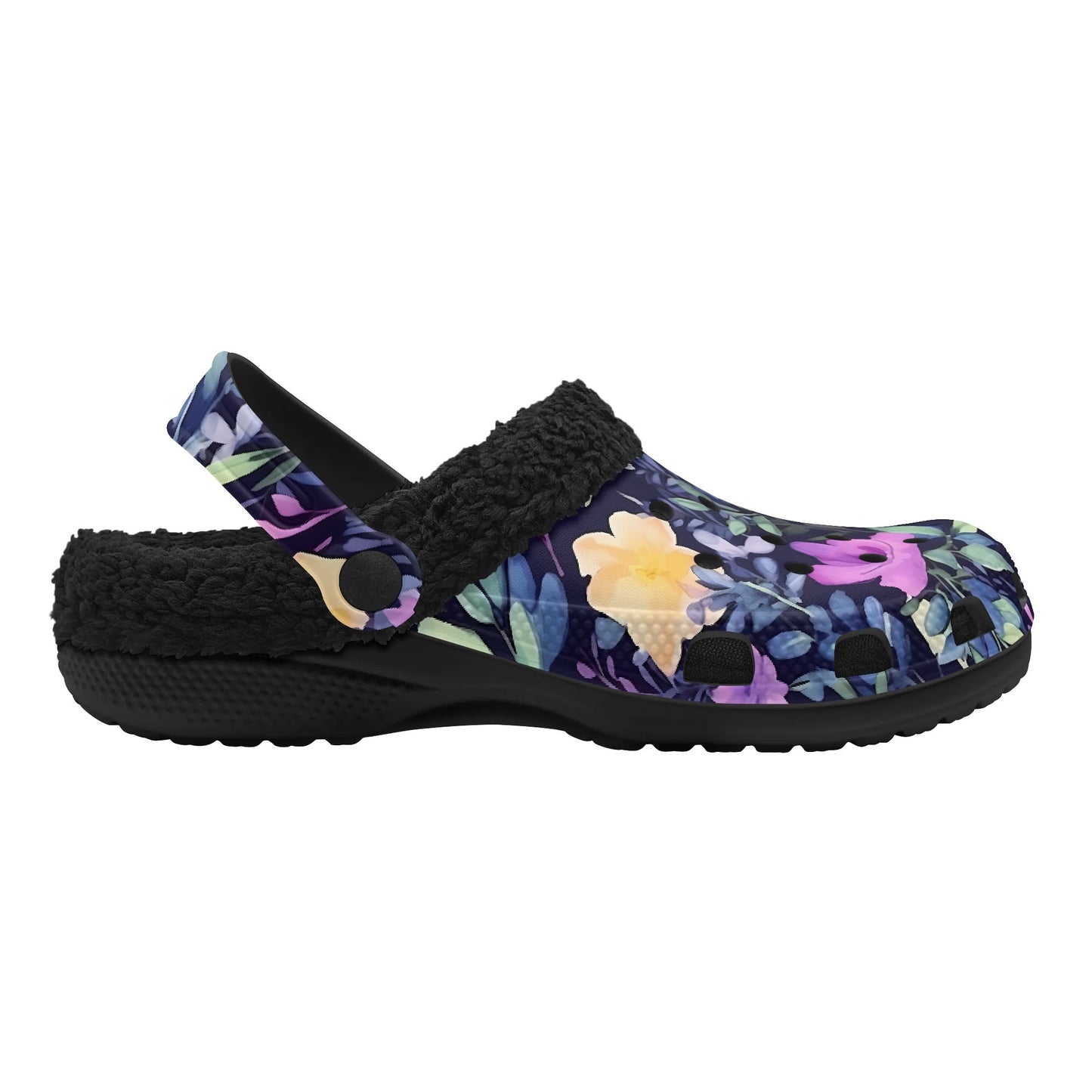 Adults Floral Black Warm Lined Clog