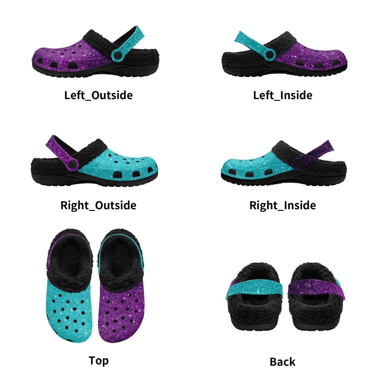 Adults Sparkle Black Warm Lined Clog