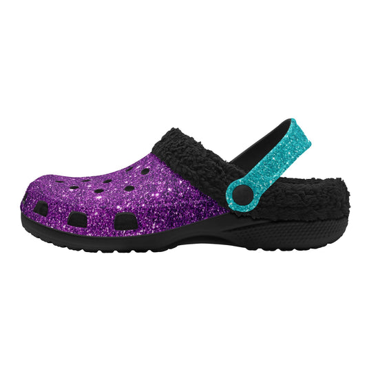 Adults Sparkle Black Warm Lined Clog