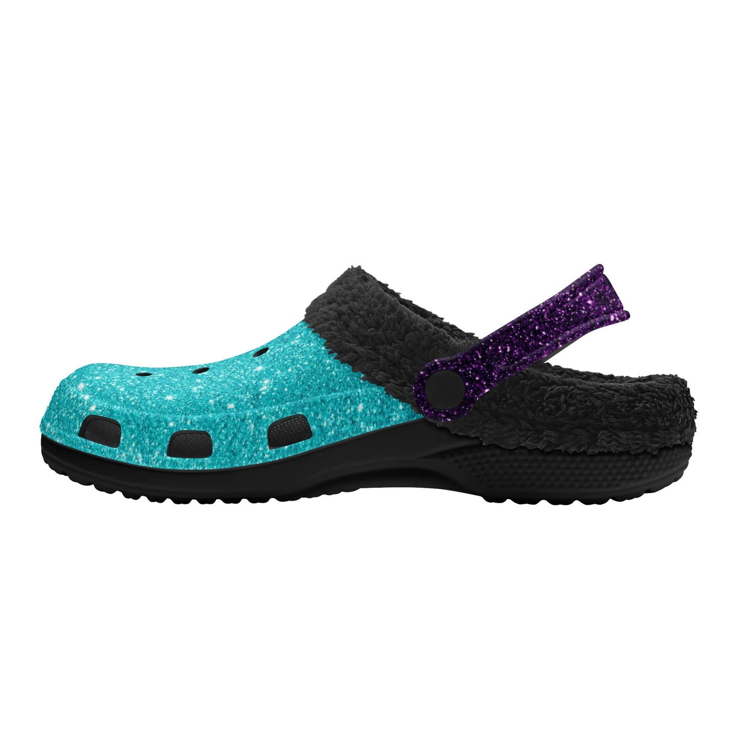 Adults Sparkle Black Warm Lined Clog
