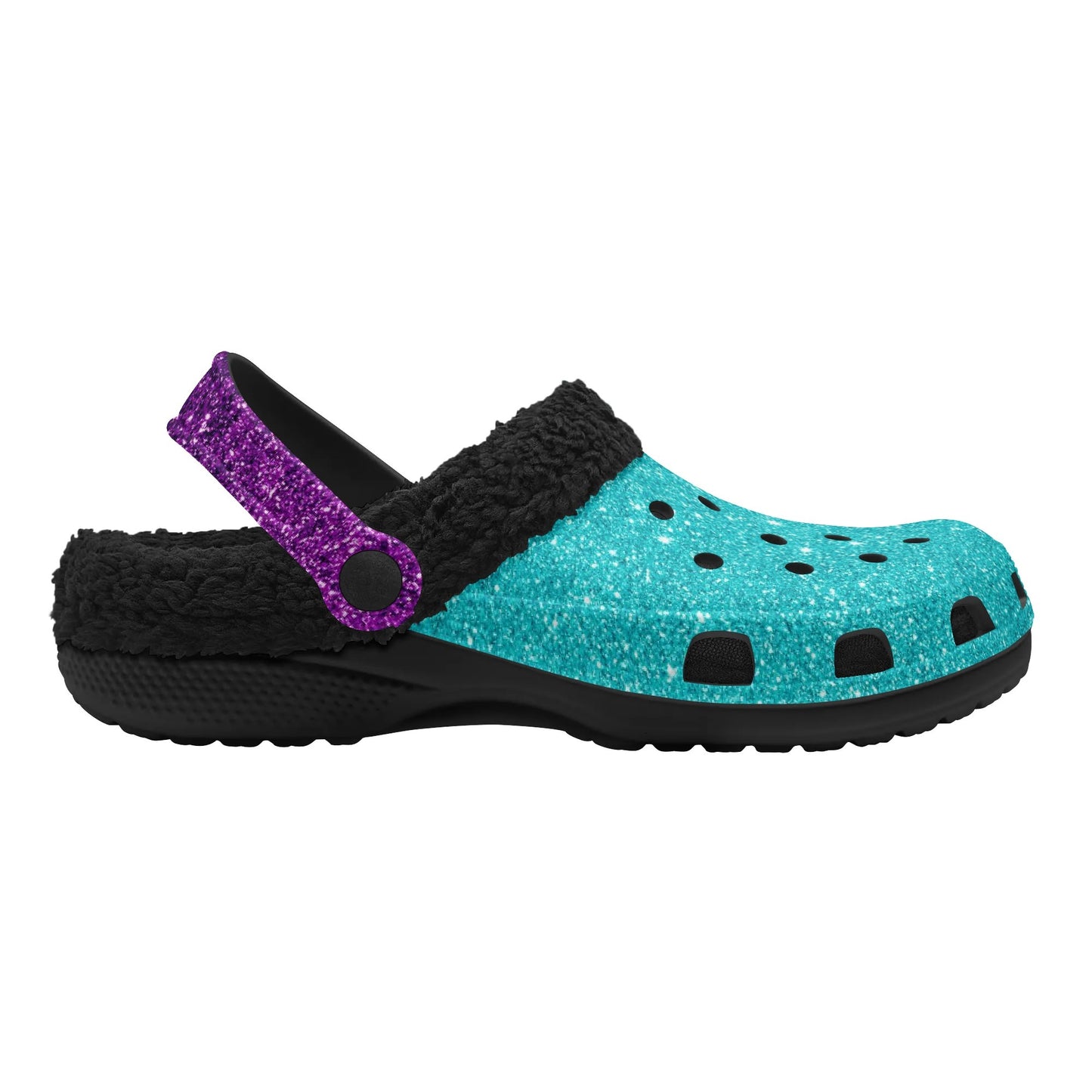 Adults Sparkle Black Warm Lined Clog
