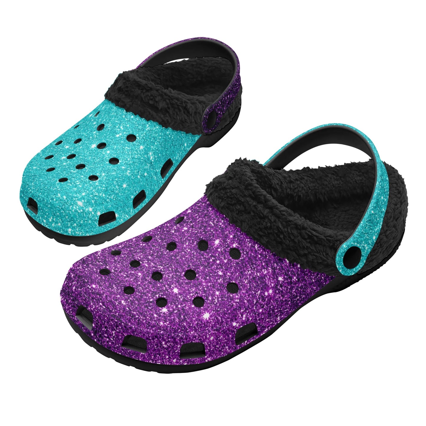 Adults Sparkle Black Warm Lined Clog
