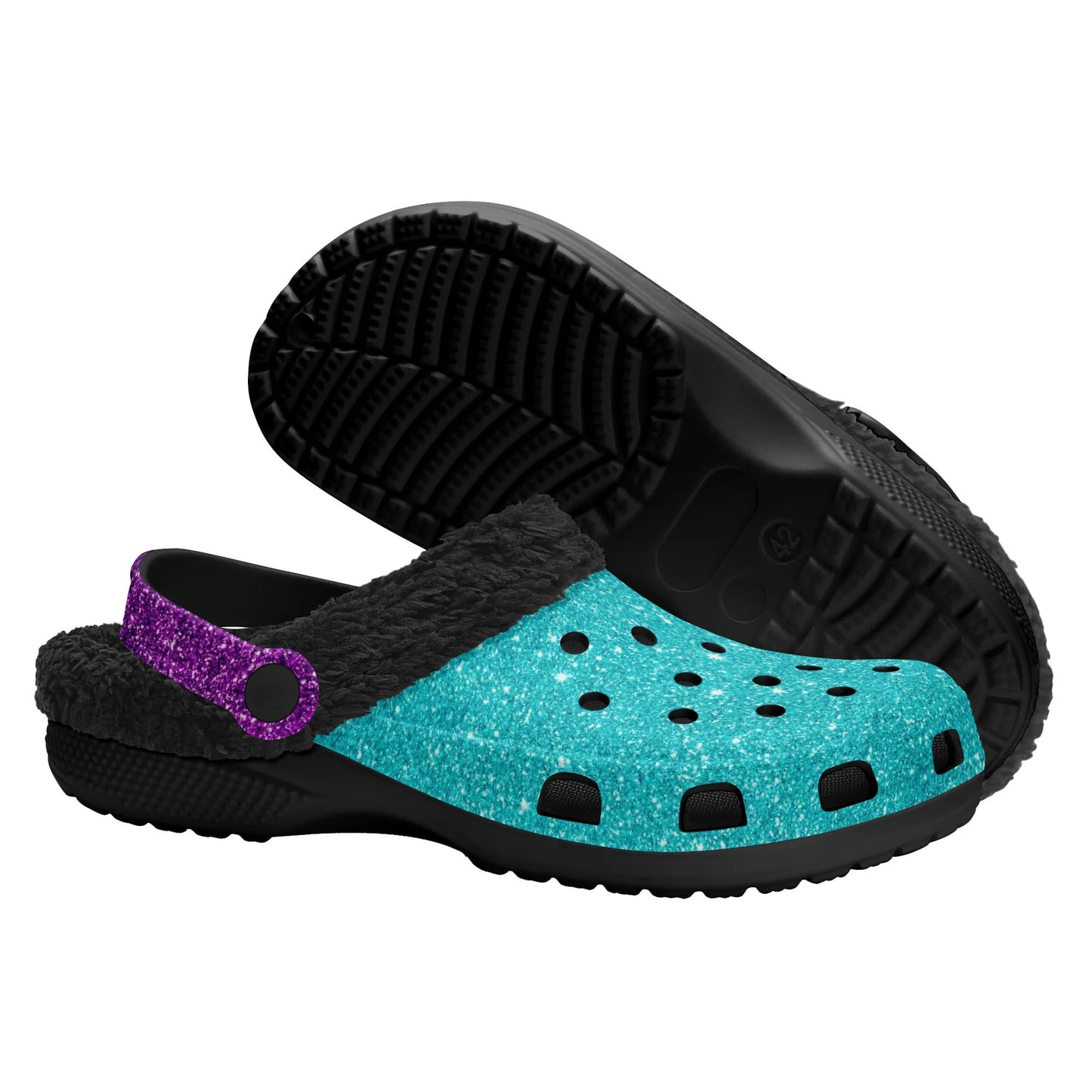 Adults Sparkle Black Warm Lined Clog