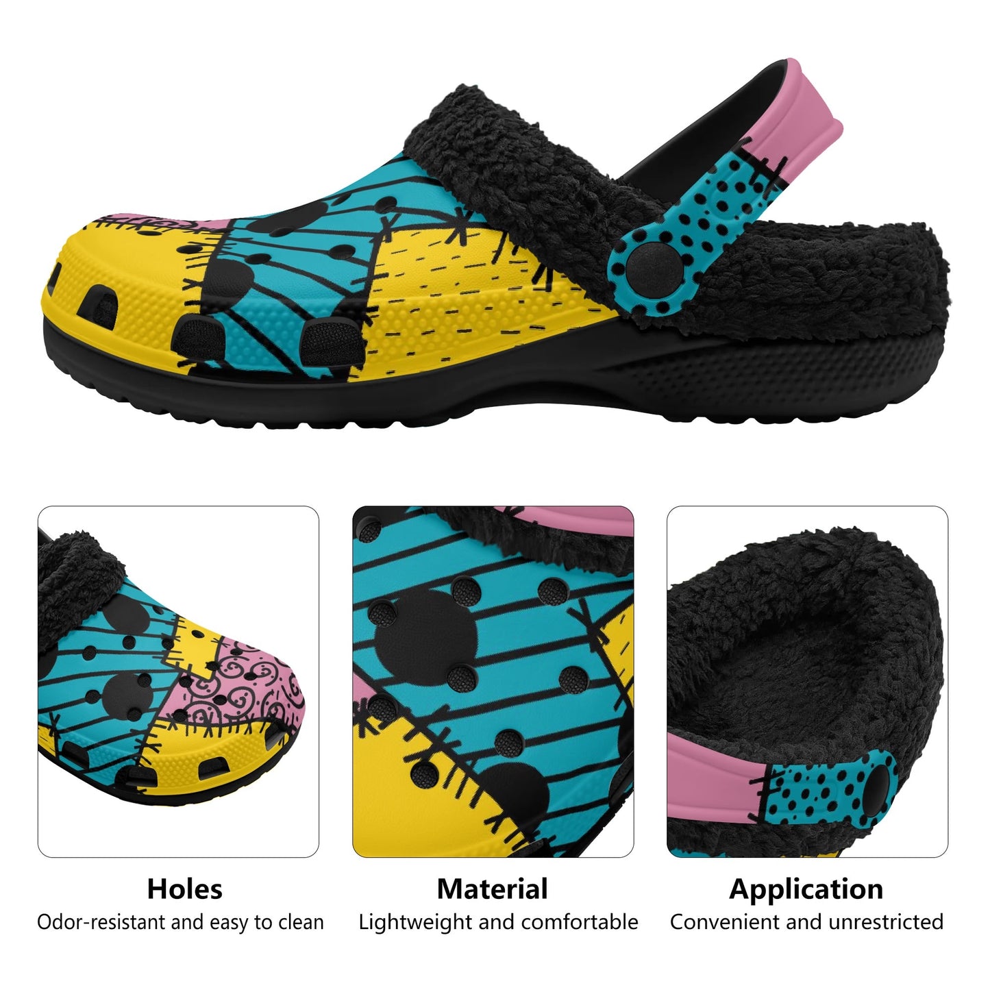 Adults Black Warm House Clog Winter Fur Lined Garden Slippers