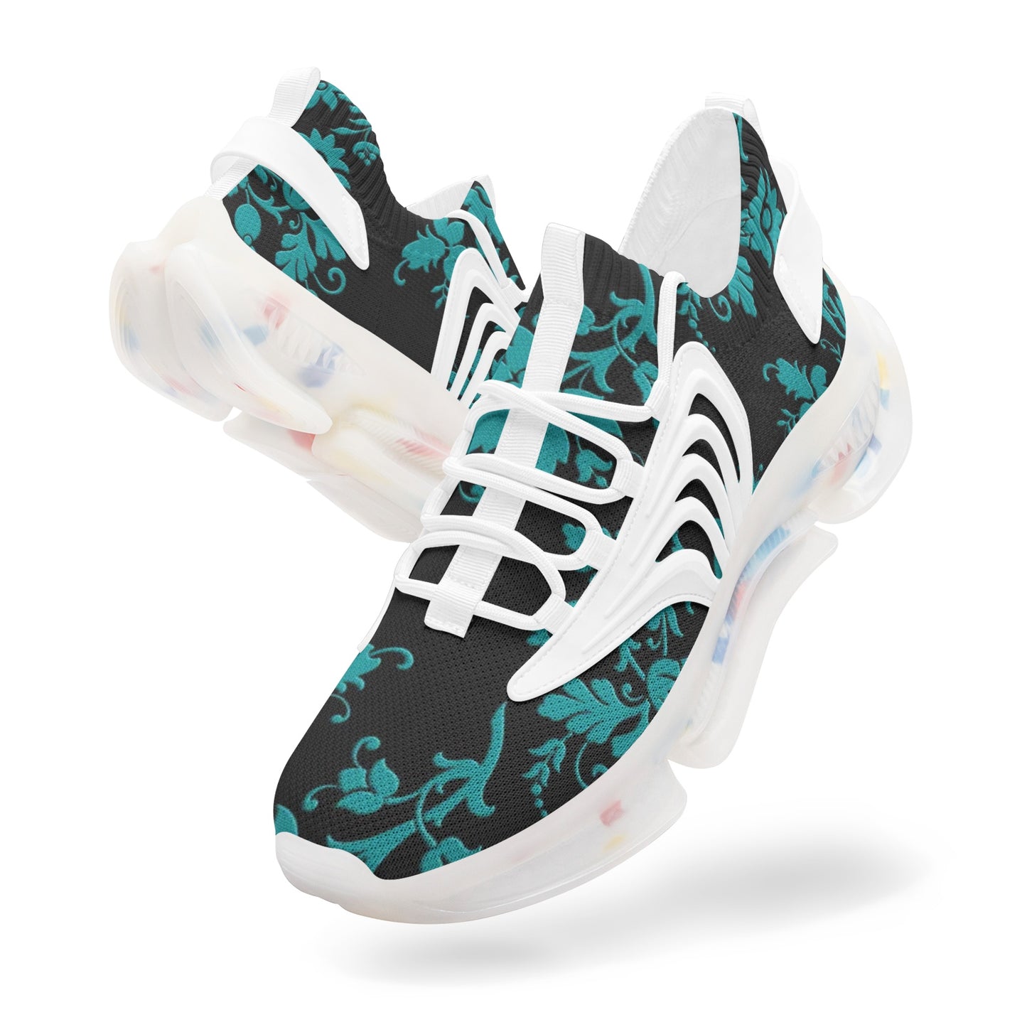 Teal Damask Unisex Low Top Mesh Sneakers