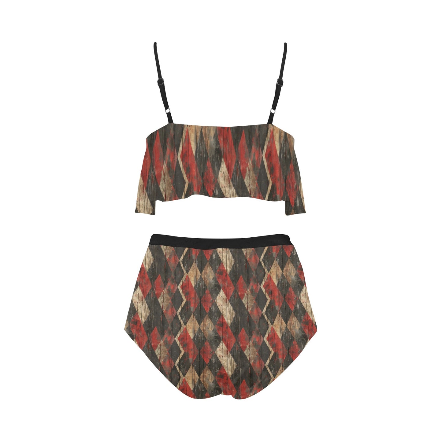 Harlequin Checkers Ruffle High Waisted Ruffle Bikini Set