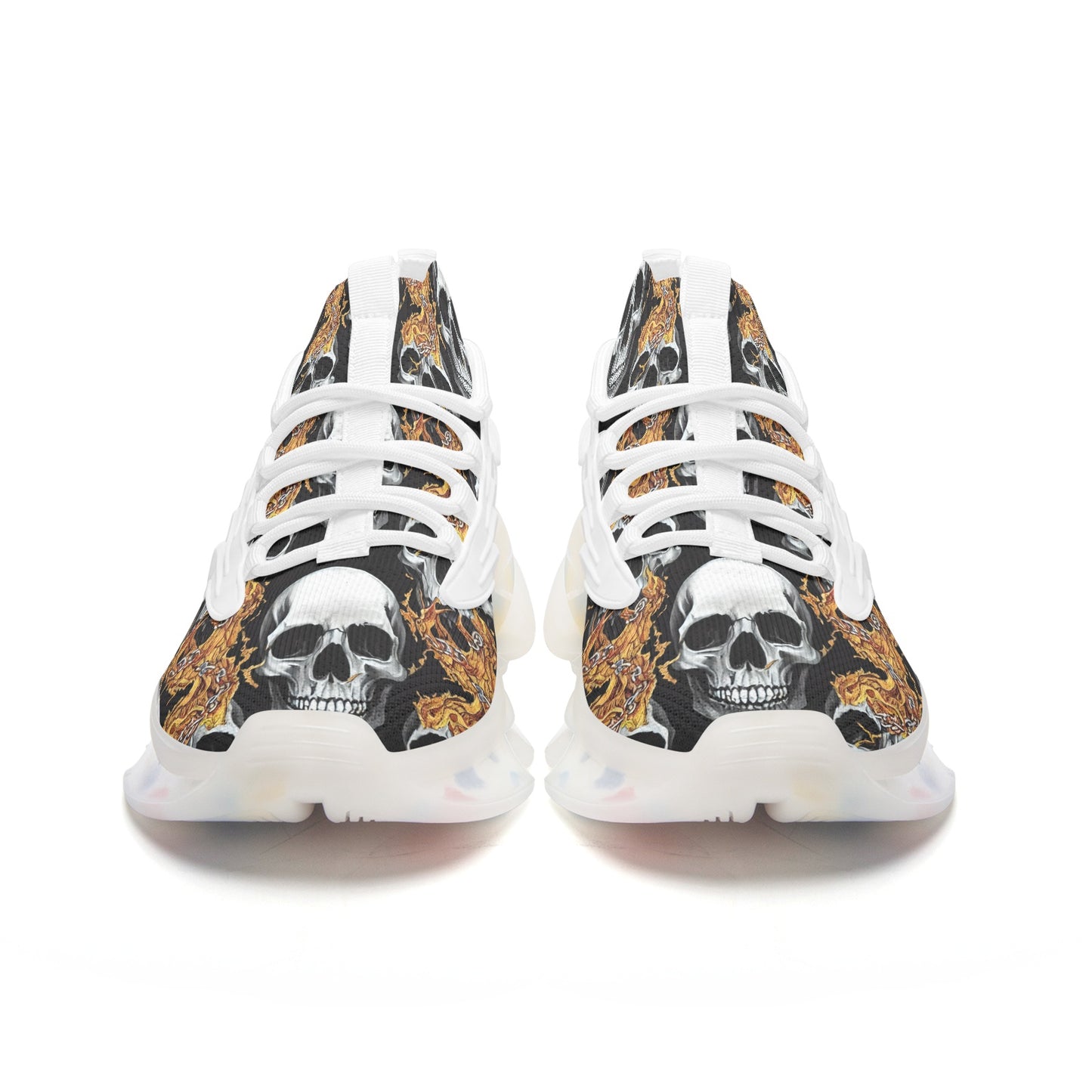 Unisex Skull Flames Low Top Mesh Sneakers