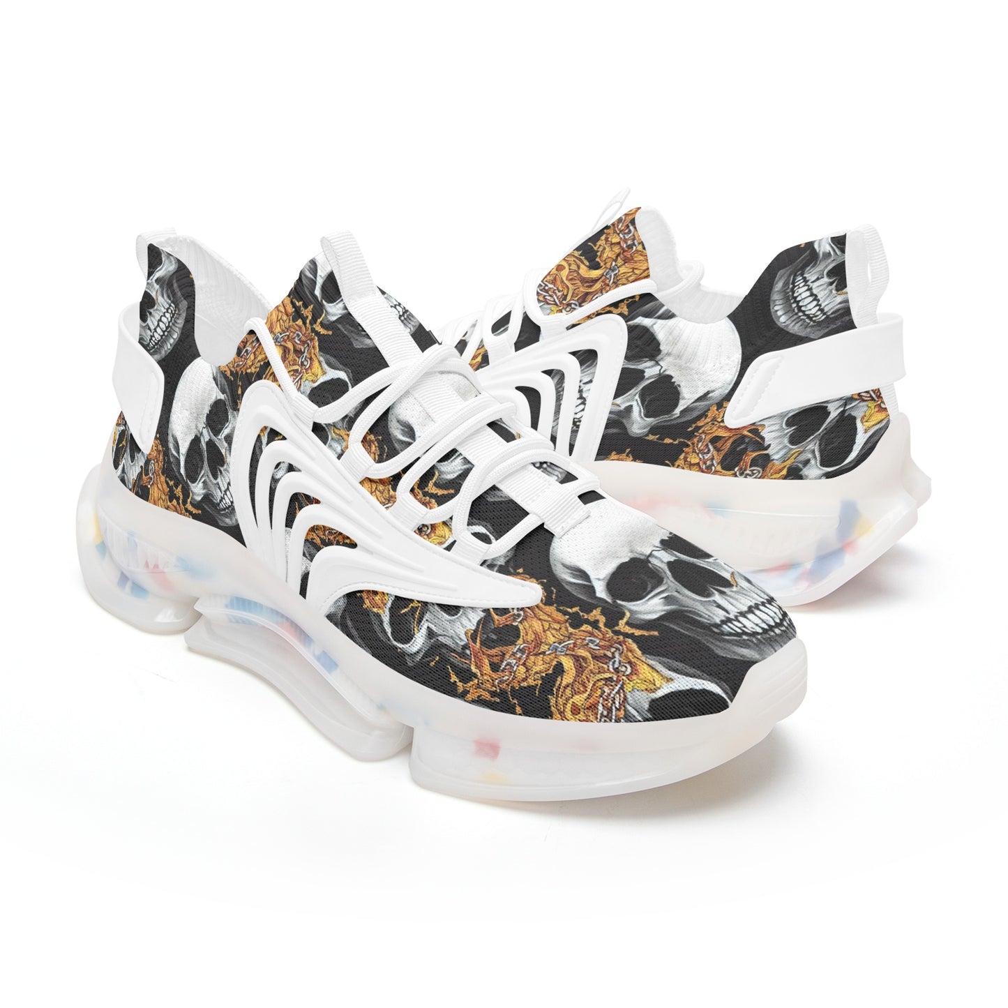 Unisex Skull Flames Low Top Mesh Sneakers
