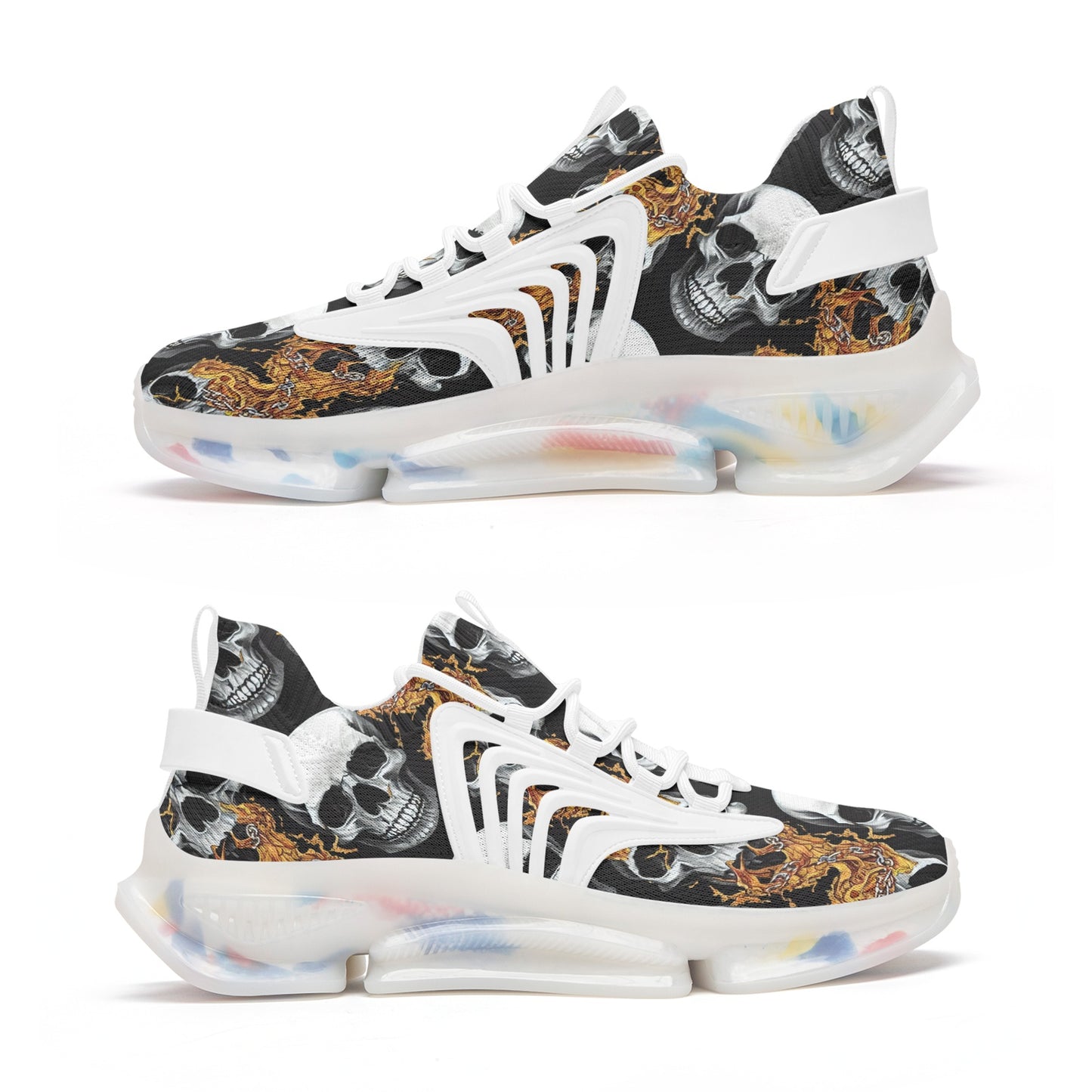 Unisex Skull Flames Low Top Mesh Sneakers