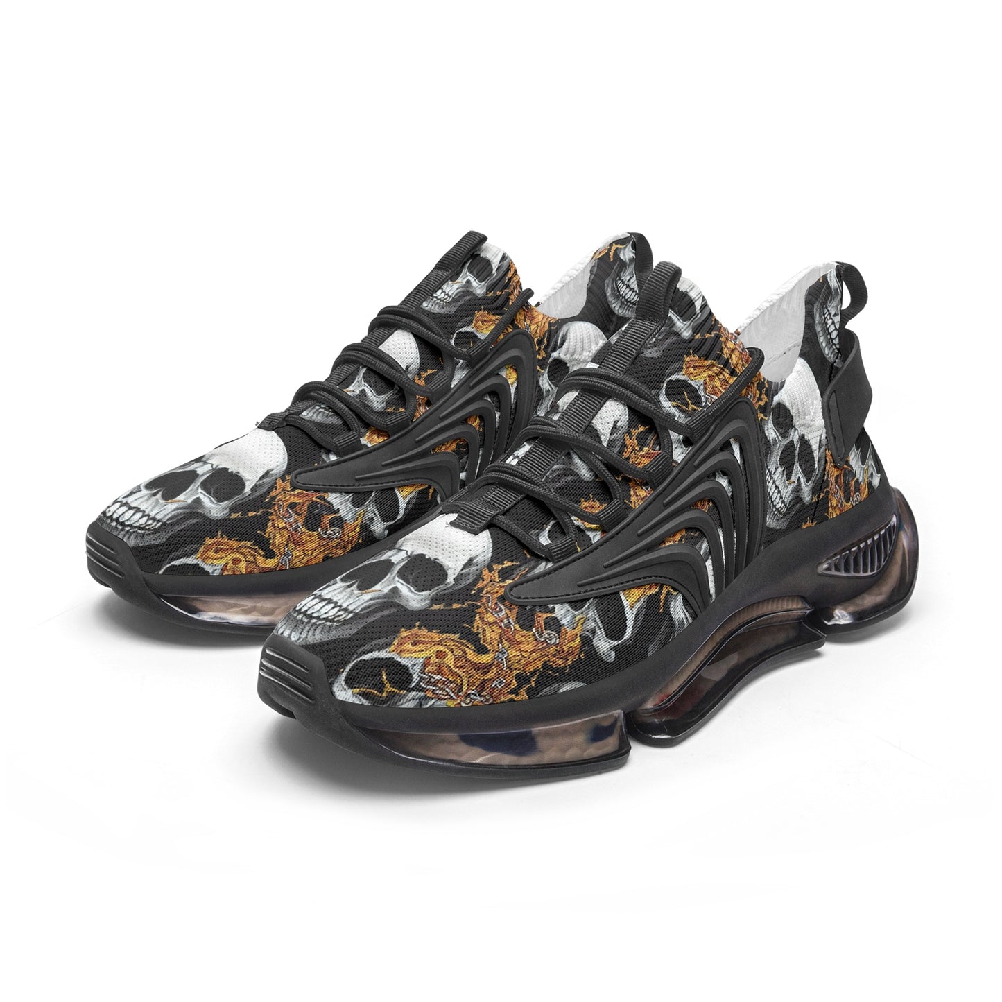 Unisex Skull Flames Low Top Mesh Sneakers