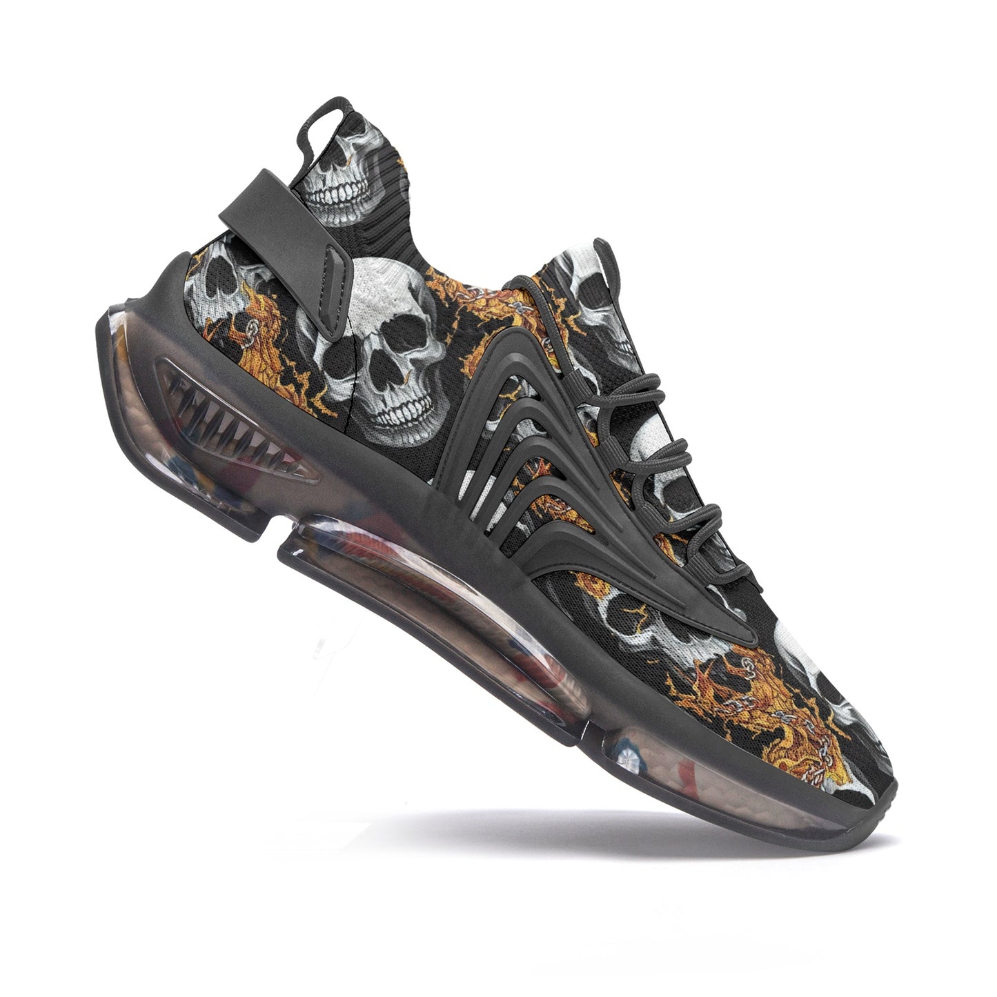 Unisex Skull Flames Low Top Mesh Sneakers