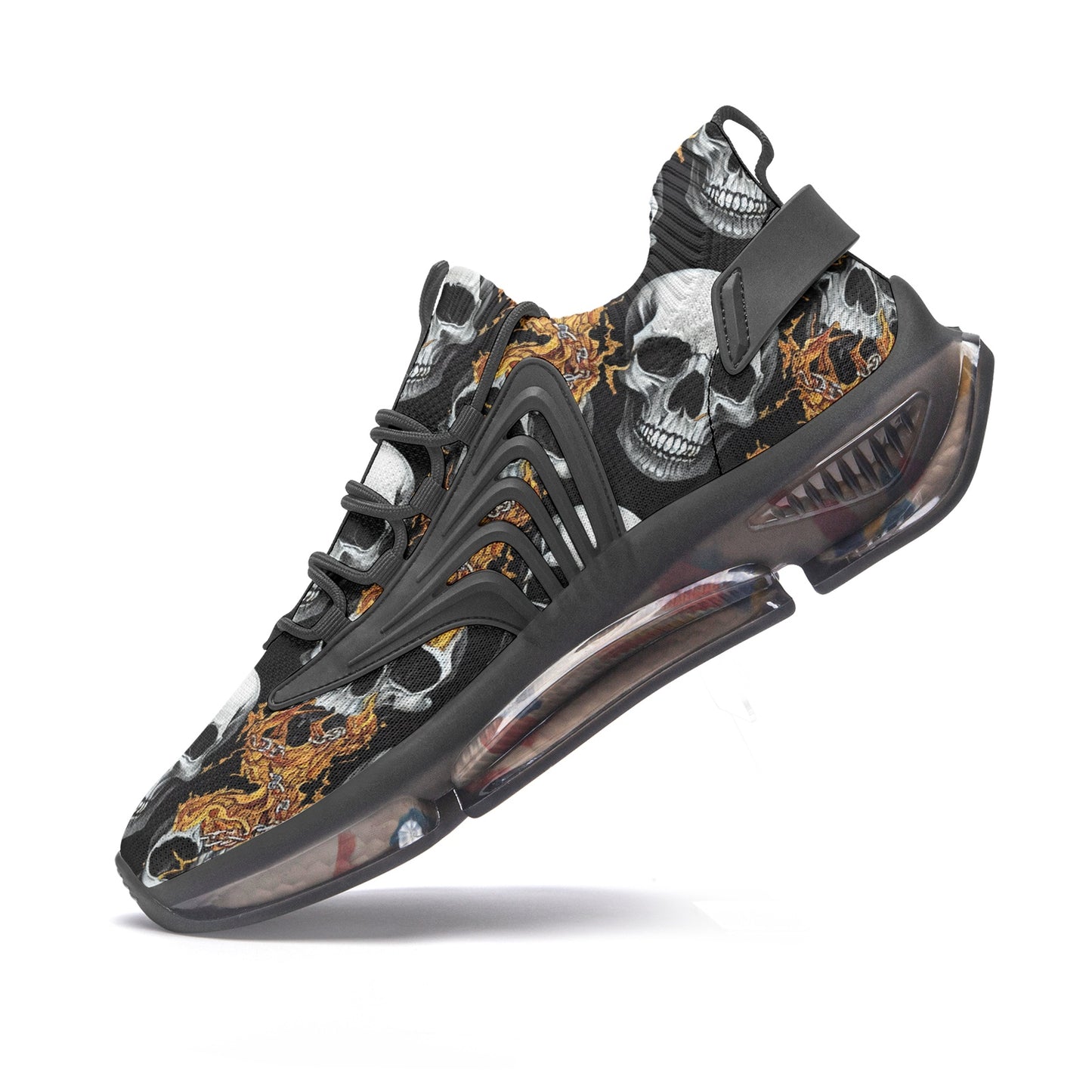 Unisex Skull Flames Low Top Mesh Sneakers