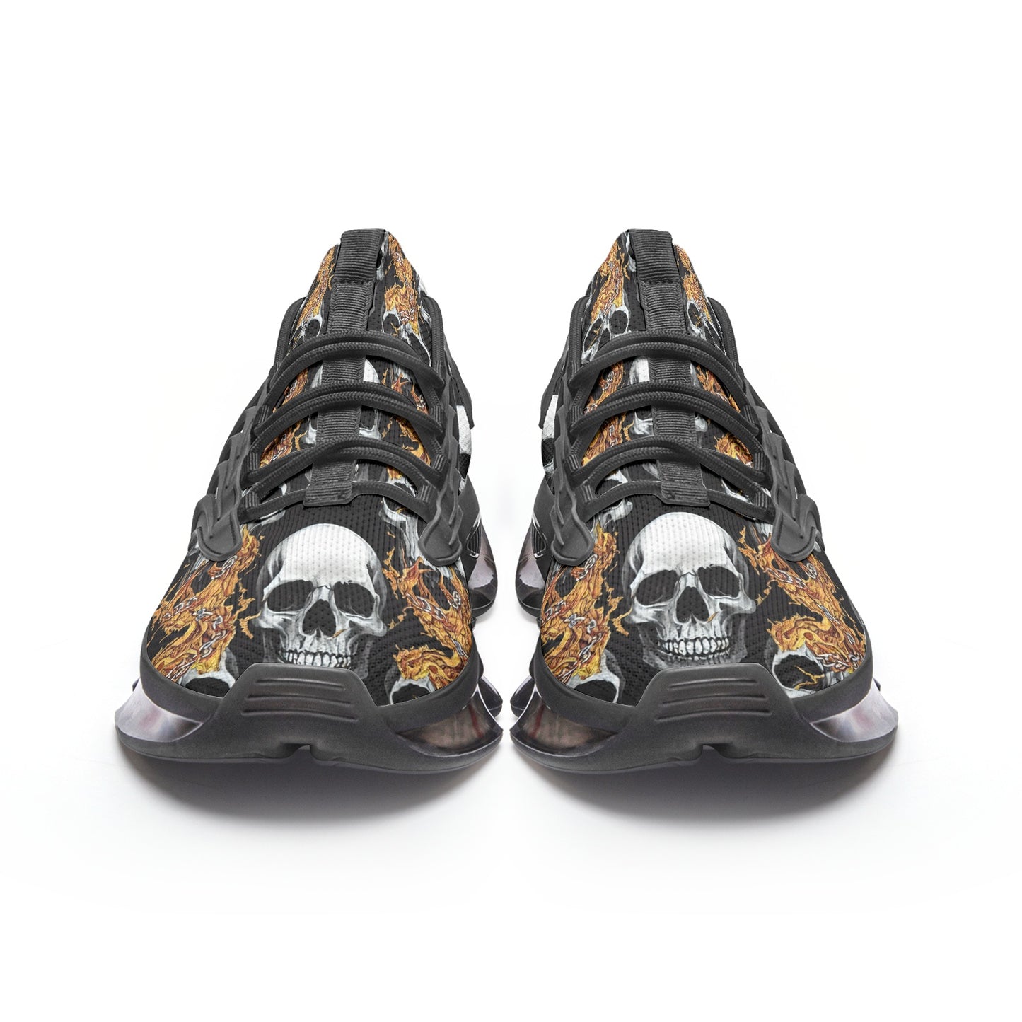 Unisex Skull Flames Low Top Mesh Sneakers