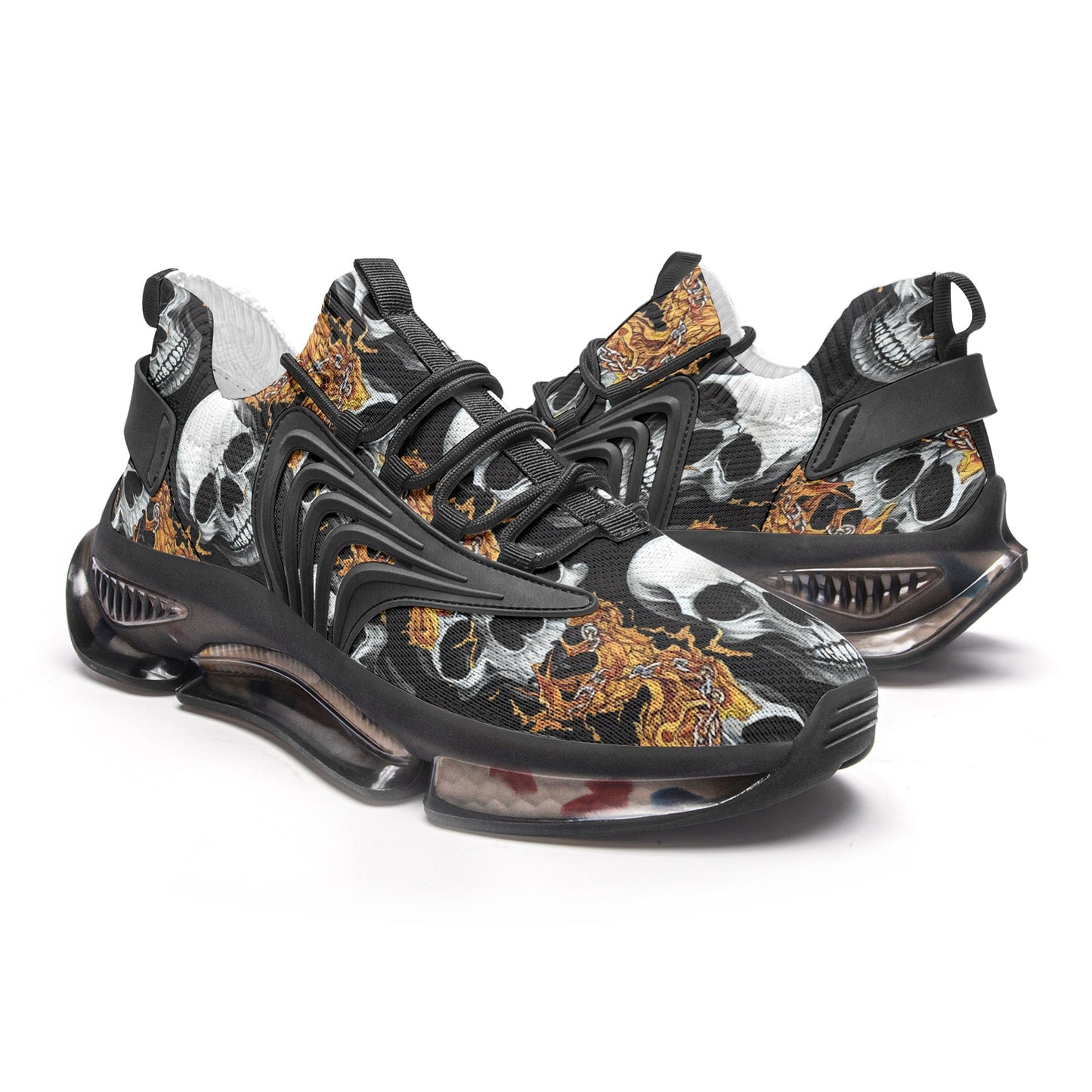 Unisex Skull Flames Low Top Mesh Sneakers