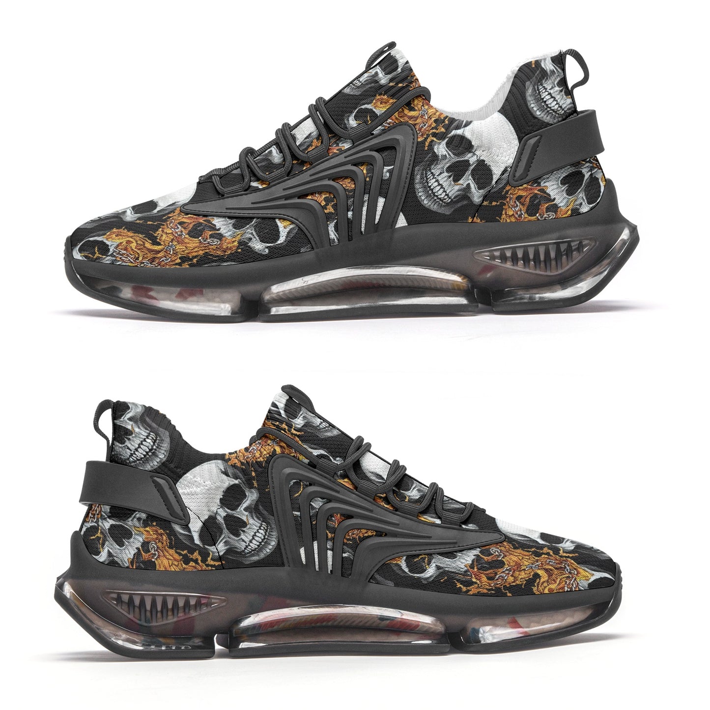 Unisex Skull Flames Low Top Mesh Sneakers