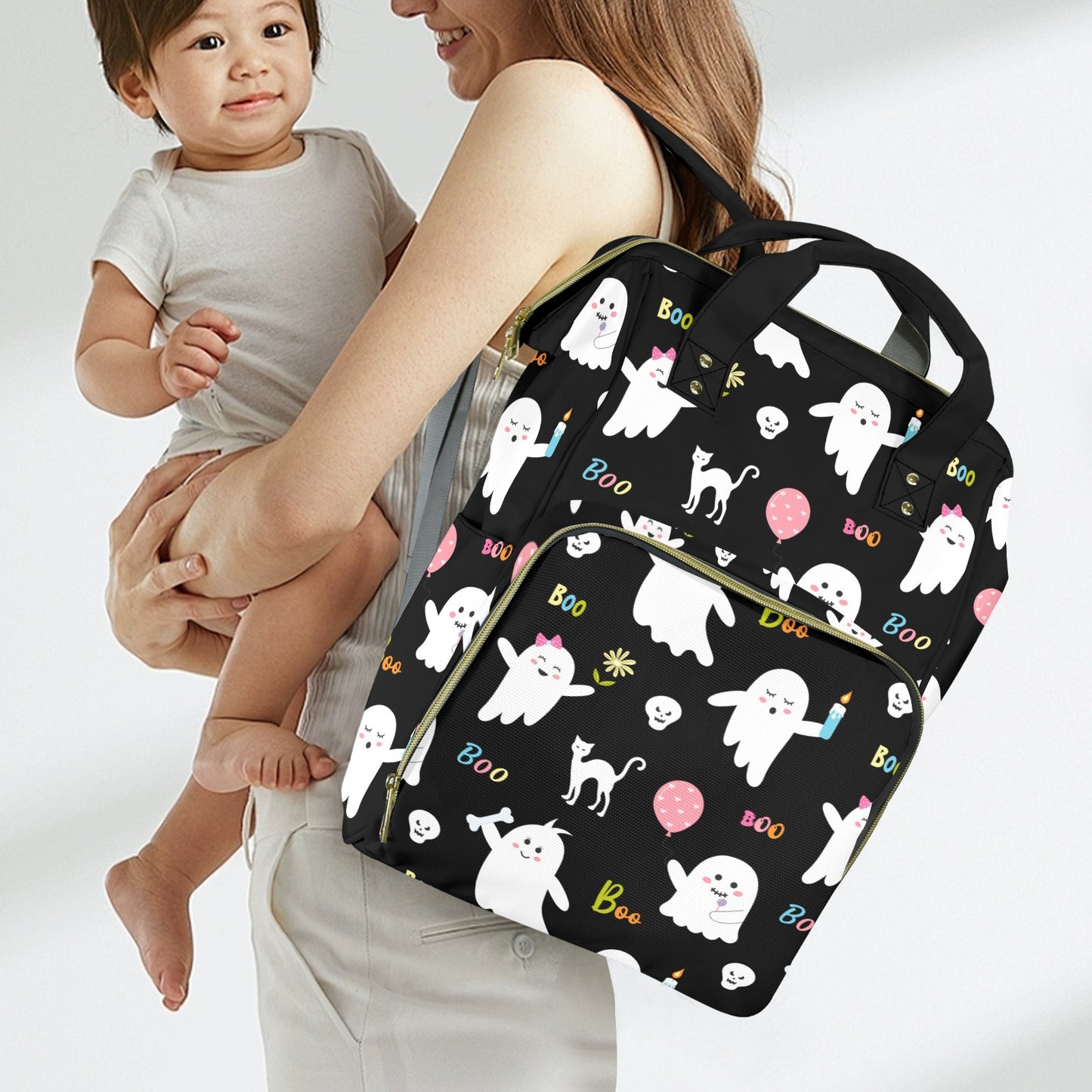 Cute Ghosts on Pink New Multi-Function Diaper Bag